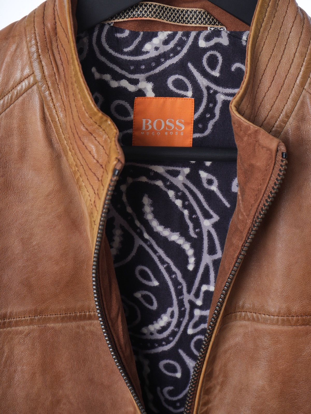 Hugo Boss Vintage Hugo Boss Orange Leather Jacket Biker 46 S Size US S / EU 44-46 / 1 - 4 Thumbnail