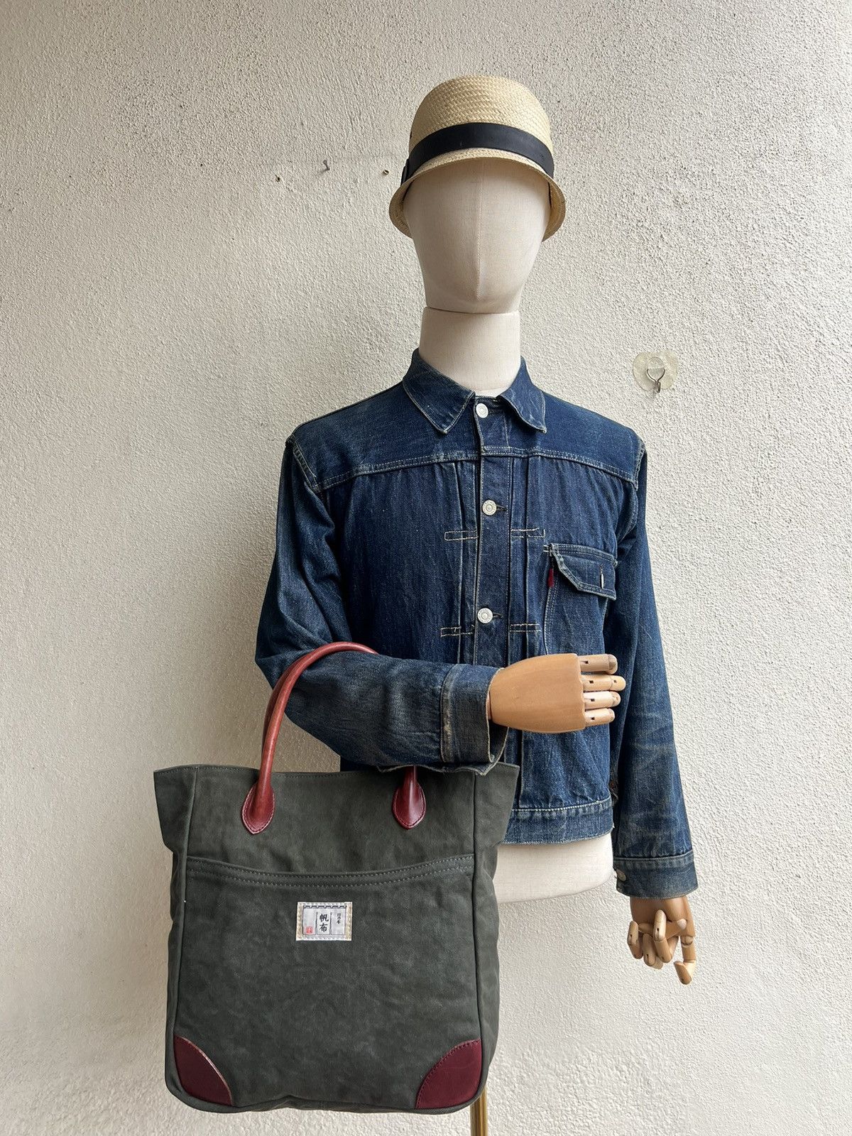 Canvas Vintage Hinomoto Japan Hard Canvas Leather Tote Bag Size ONE SIZE - 1 Thumbnail