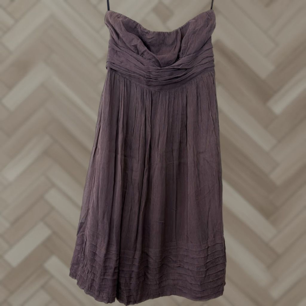 J.CREW Strapless Dress Womens 2 Empire Waist 100% Silk Chiffon Raisin  Purple Silky Dress Short