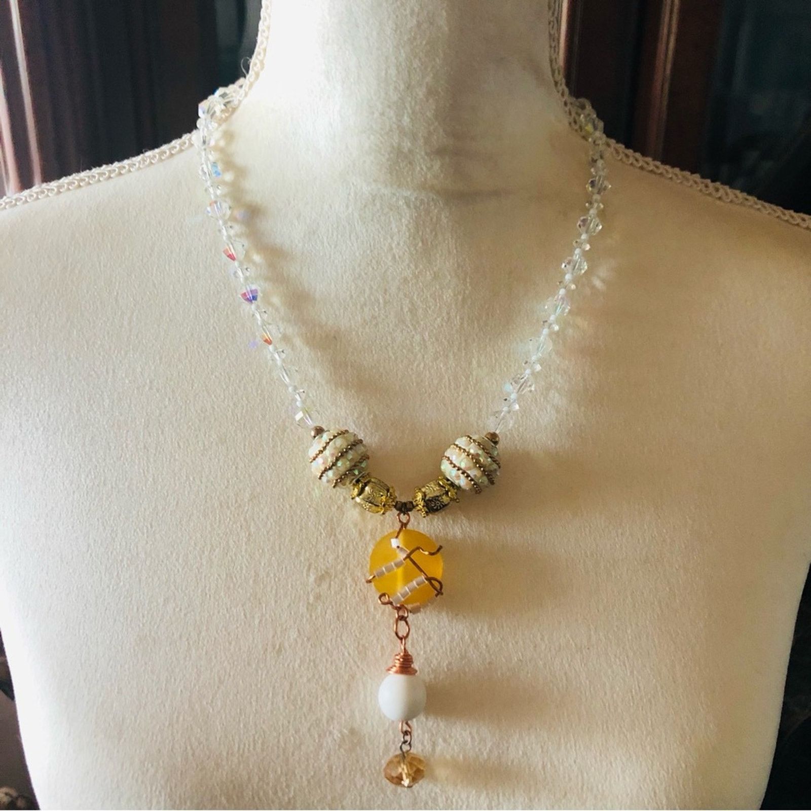Handmade Handcrafted repurpose wired pendant faceted crystal necklace Size ONE SIZE - 2 Thumbnail