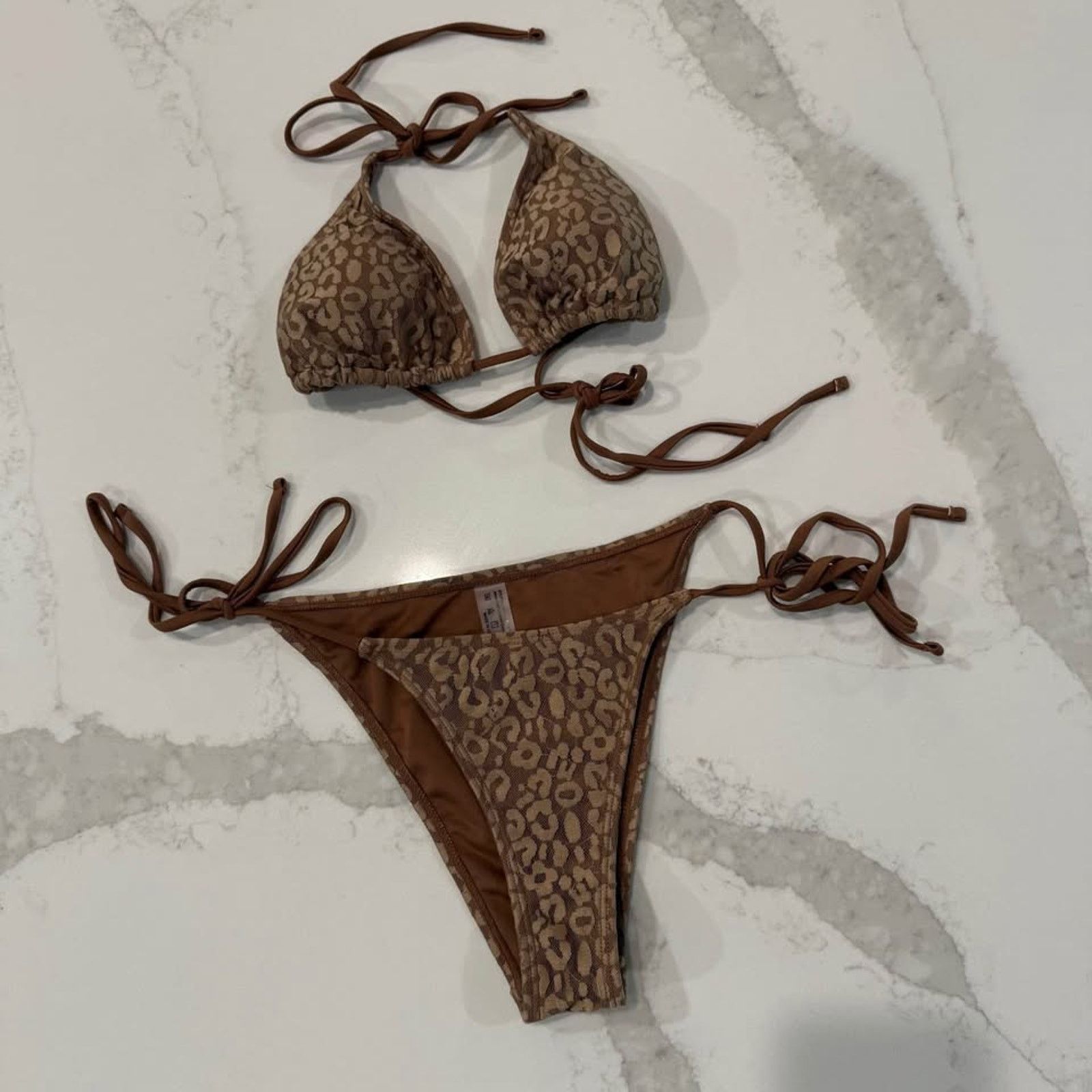 Shein SHEIN Sexy Leopard Print Triangle Bikini Set Womens Small Size ONE SIZE - 1 Thumbnail