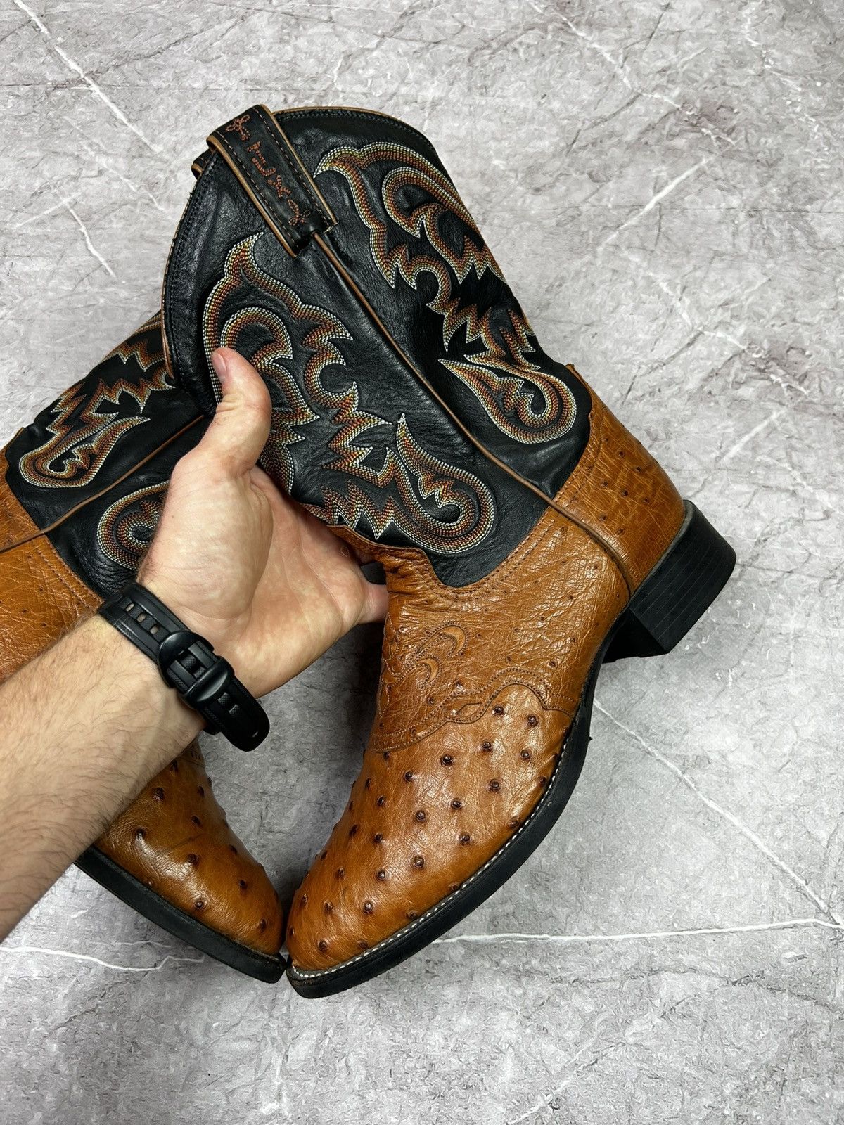 Tony Lama Tony Lama Black brown Ostrich Western Cowboy Boots Size US 9 / EU 42 - 9 Thumbnail