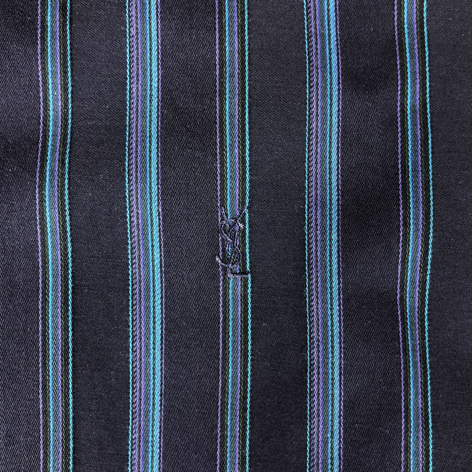 Yves Saint Laurent YSL Logo Striped Yves Saint Laurent Shirt Navy/Green Size US M / EU 48-50 / 2 - 4 Thumbnail