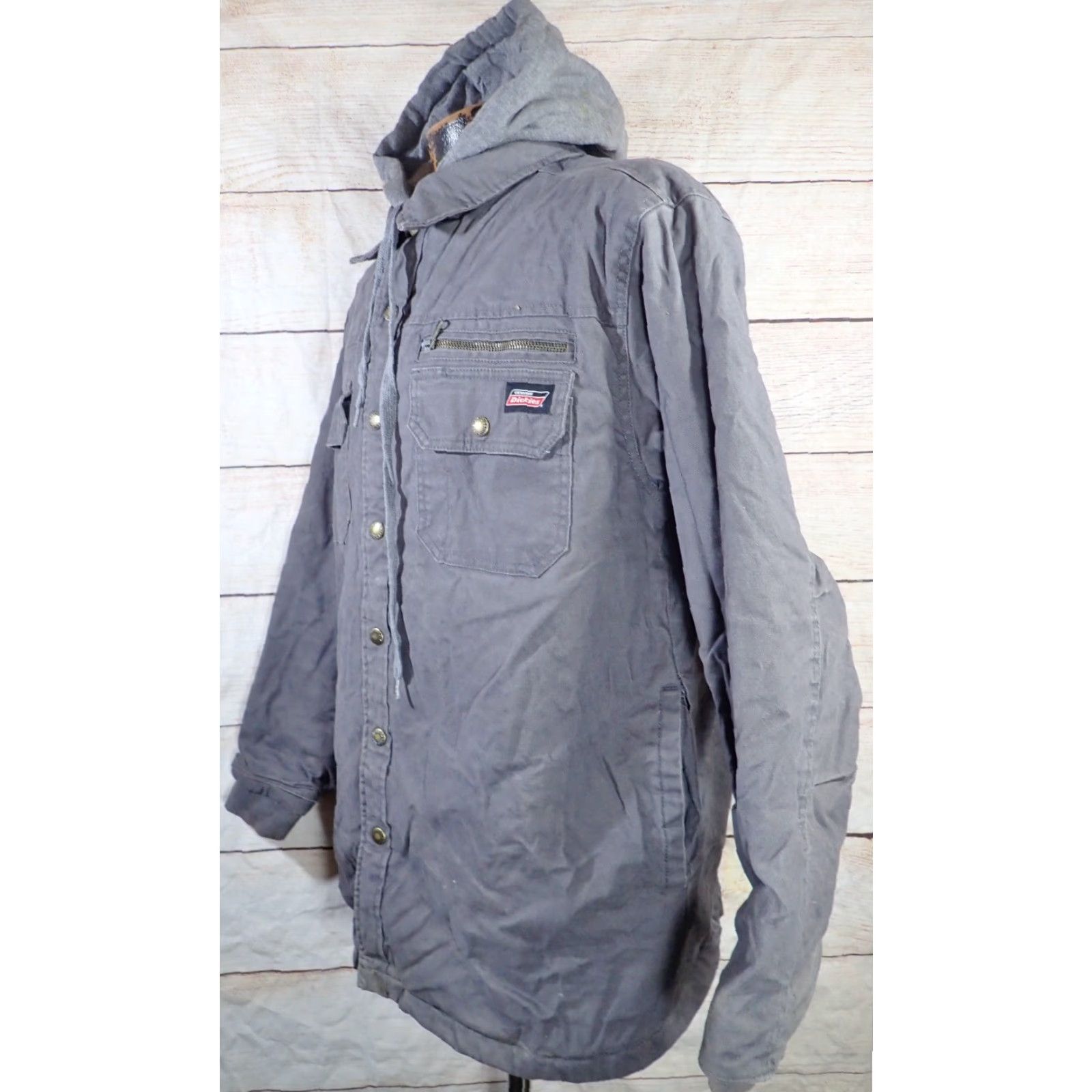 Dickies VINTAGE Dickies Quilted Lined Workwear Jacket Hooded Overshirt Heavy Duty Mens Jacket Large Gray 49 inches Classic Outdoor Retro Utility Jacket 5319 Size US L / EU 52-54 / 3 - 2 Thumbnail