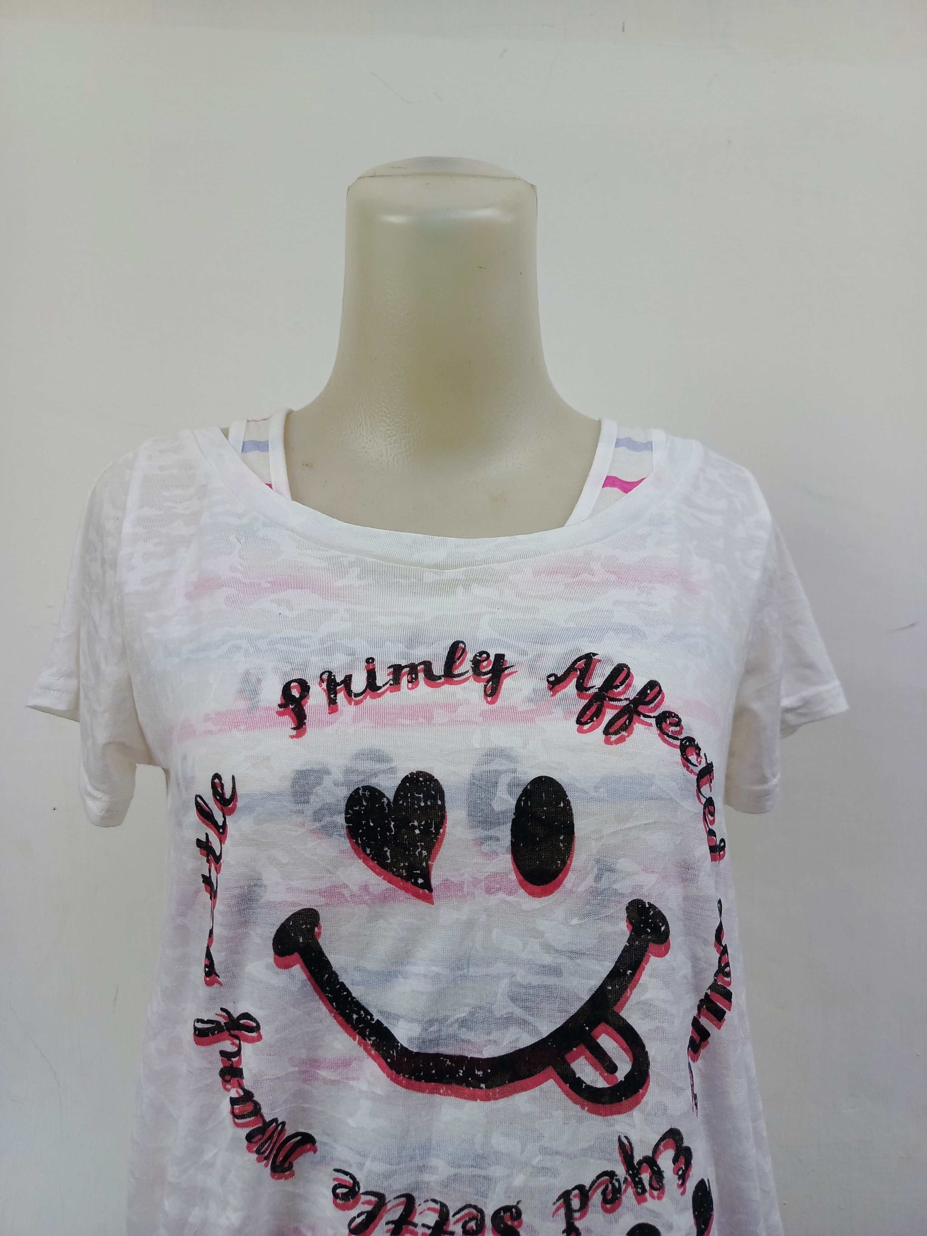 Japanese Brand COLZA Smiley Face Graphic T-Shirt White Y2K Tee Size S / US 4 / IT 40 - 2 Thumbnail