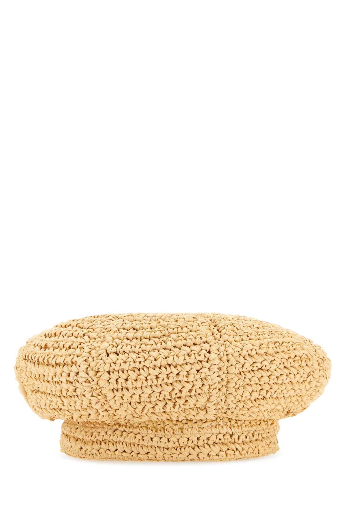Beige Rafia Baker Boy Hat