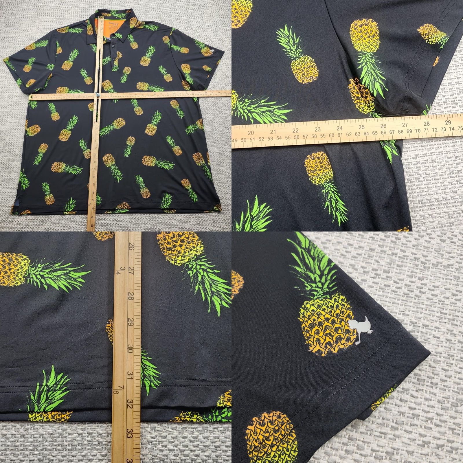 Vintage Birdie Bound Polo Mens 3XL Black Pineapple Print Short Sleeve Golf Stretch Size US XXL / EU 58 / 5 - 8 Thumbnail