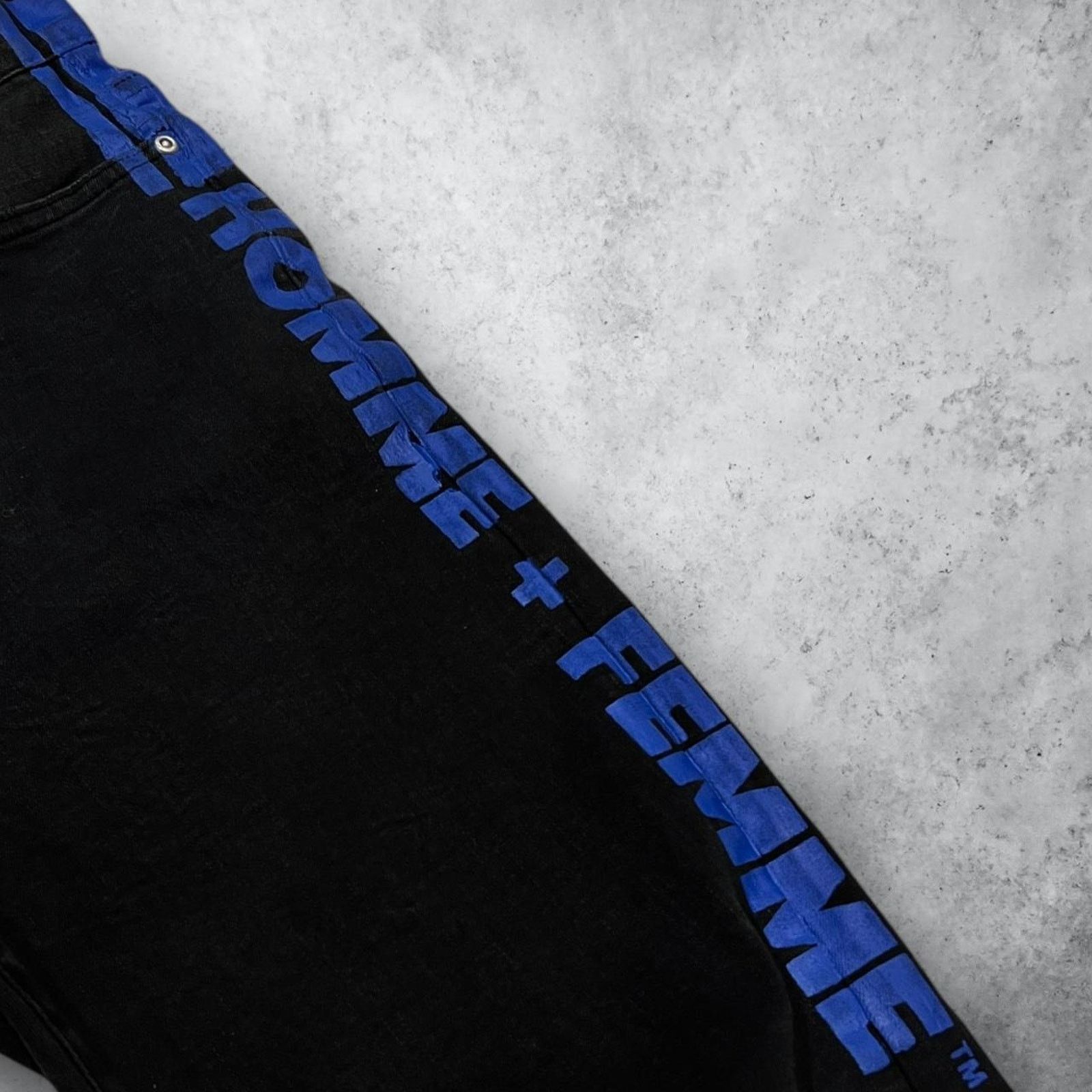 Homme + Femme La Homme + Femme Black & Blue Skinny Jeans w/ Side Text Size US 34 / EU 50 - 2 Thumbnail