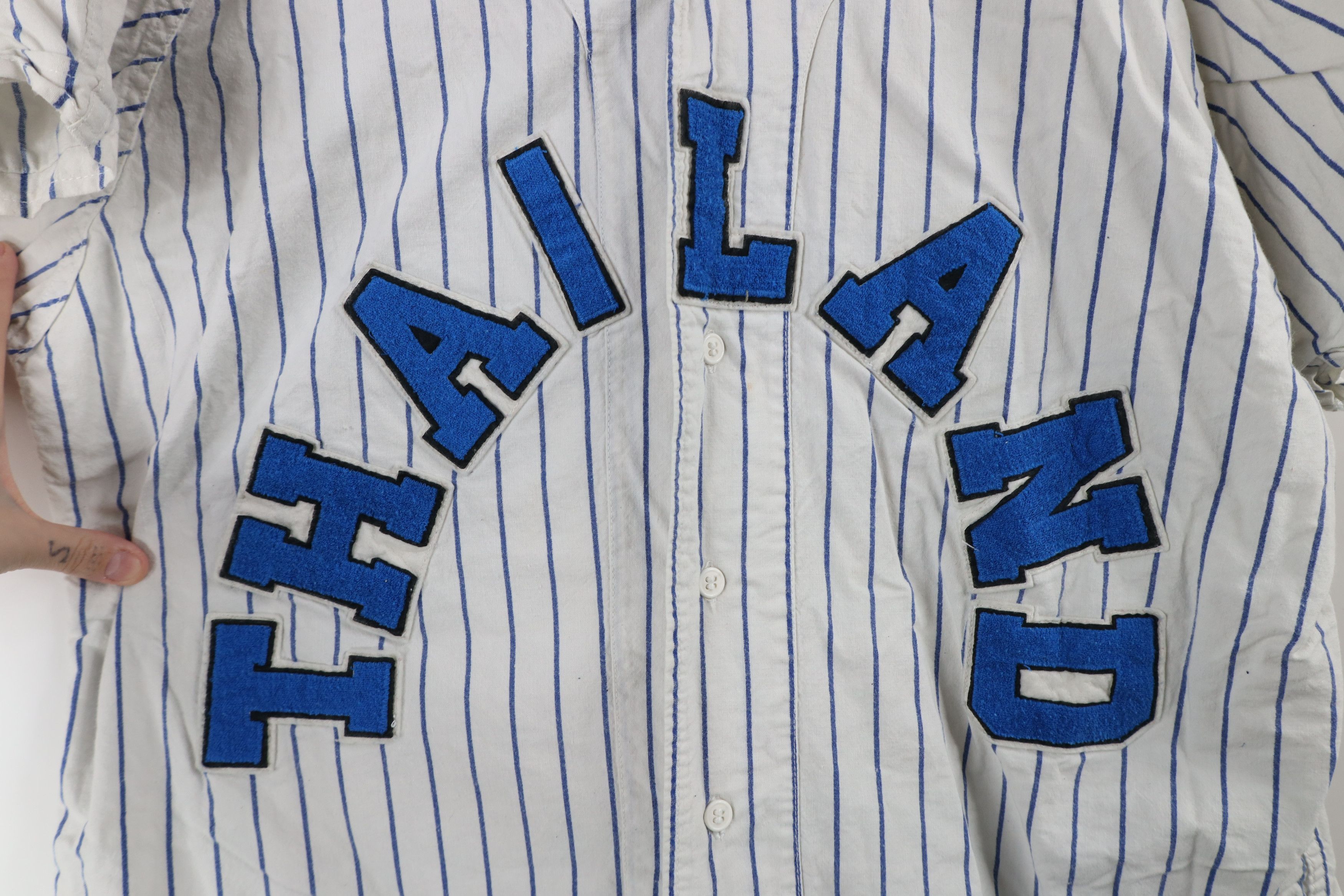 Vintage Vintage 70s Streetwear Thailand Baseball Jersey White Blue Size US XL / EU 56 / 4 - 4 Thumbnail