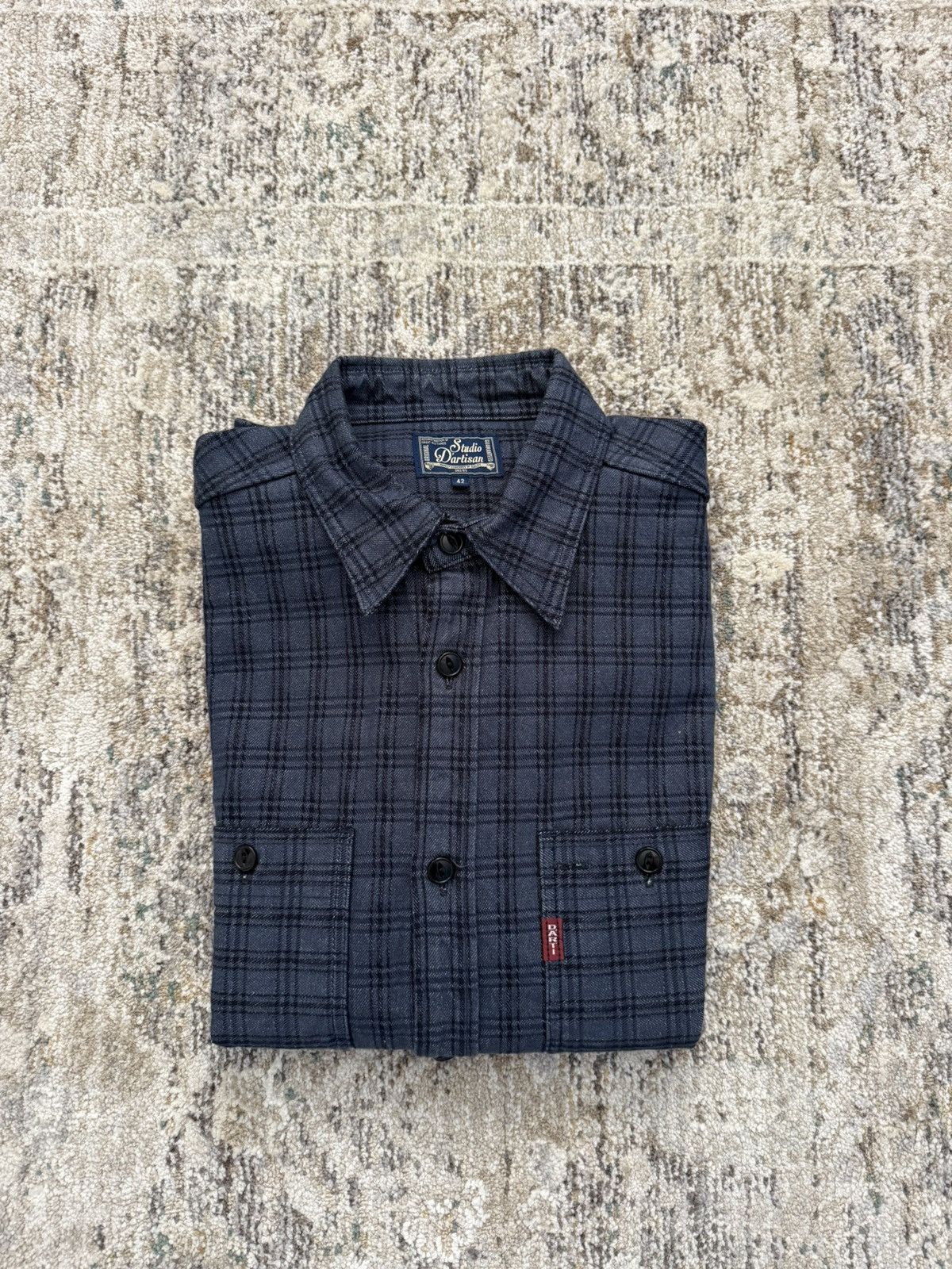 Studio D'Artisan STUDIO D’ARTISAN 13OZ JACQUARD CHECK WORK SHIRT - NAVY Size US L / EU 52-54 / 3 - 1 Thumbnail