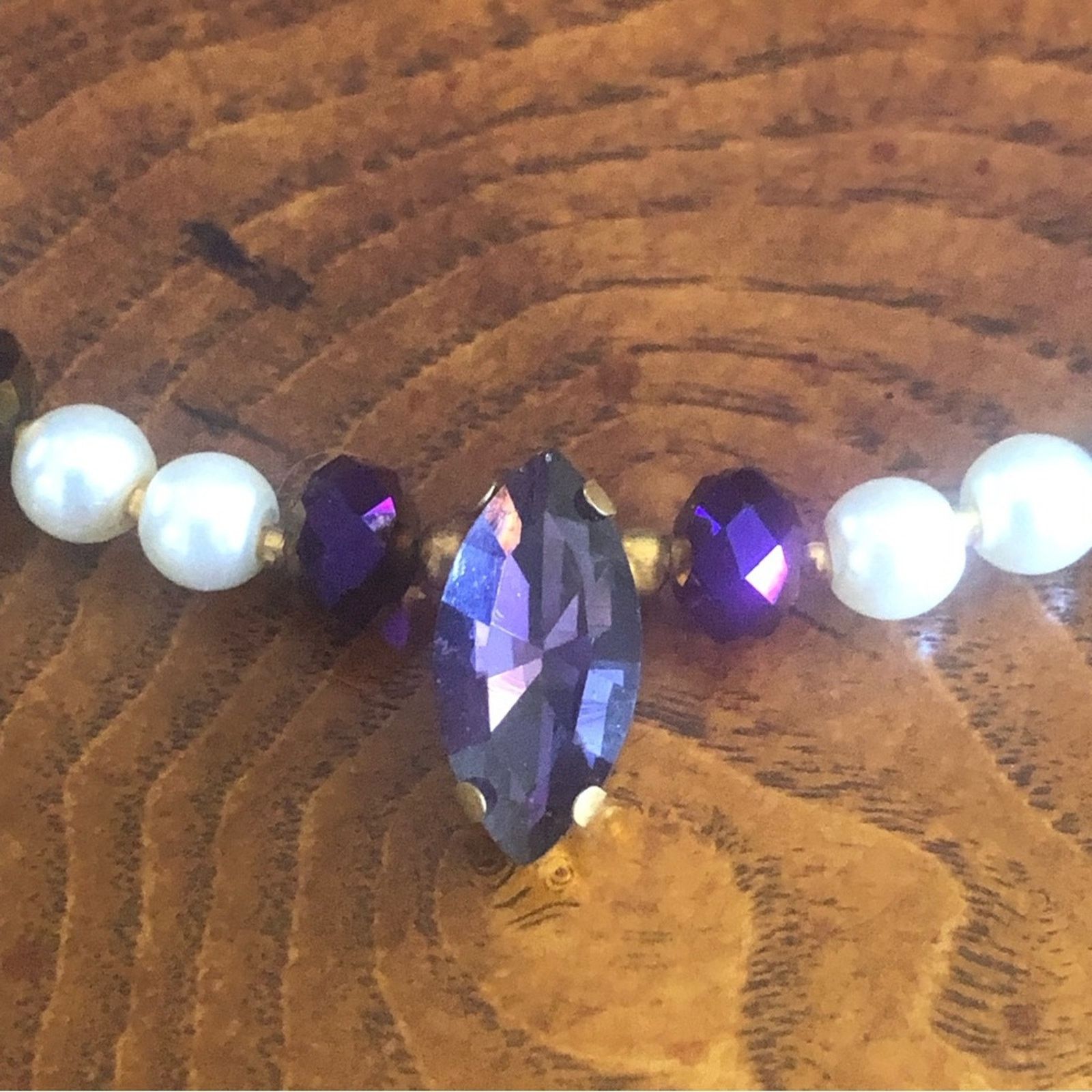 Handmade Handcrafted repurpose marquis purple stone Pearl necklace Size ONE SIZE - 8 Thumbnail