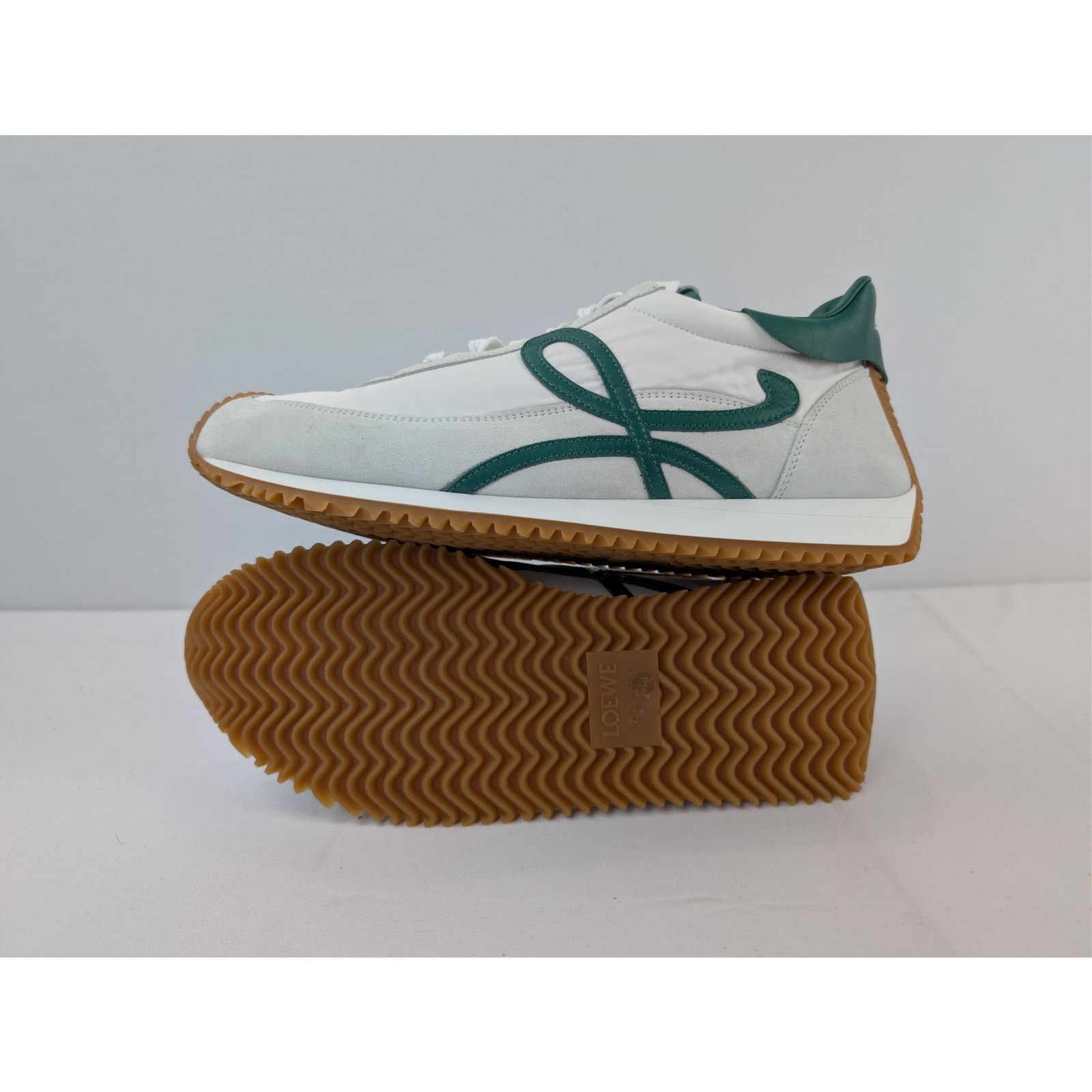 Loewe o1rshd1 Nylon Suede Flow Runner Sneakers in White/Dark Green Size US 13 / EU 46 - 1 Thumbnail