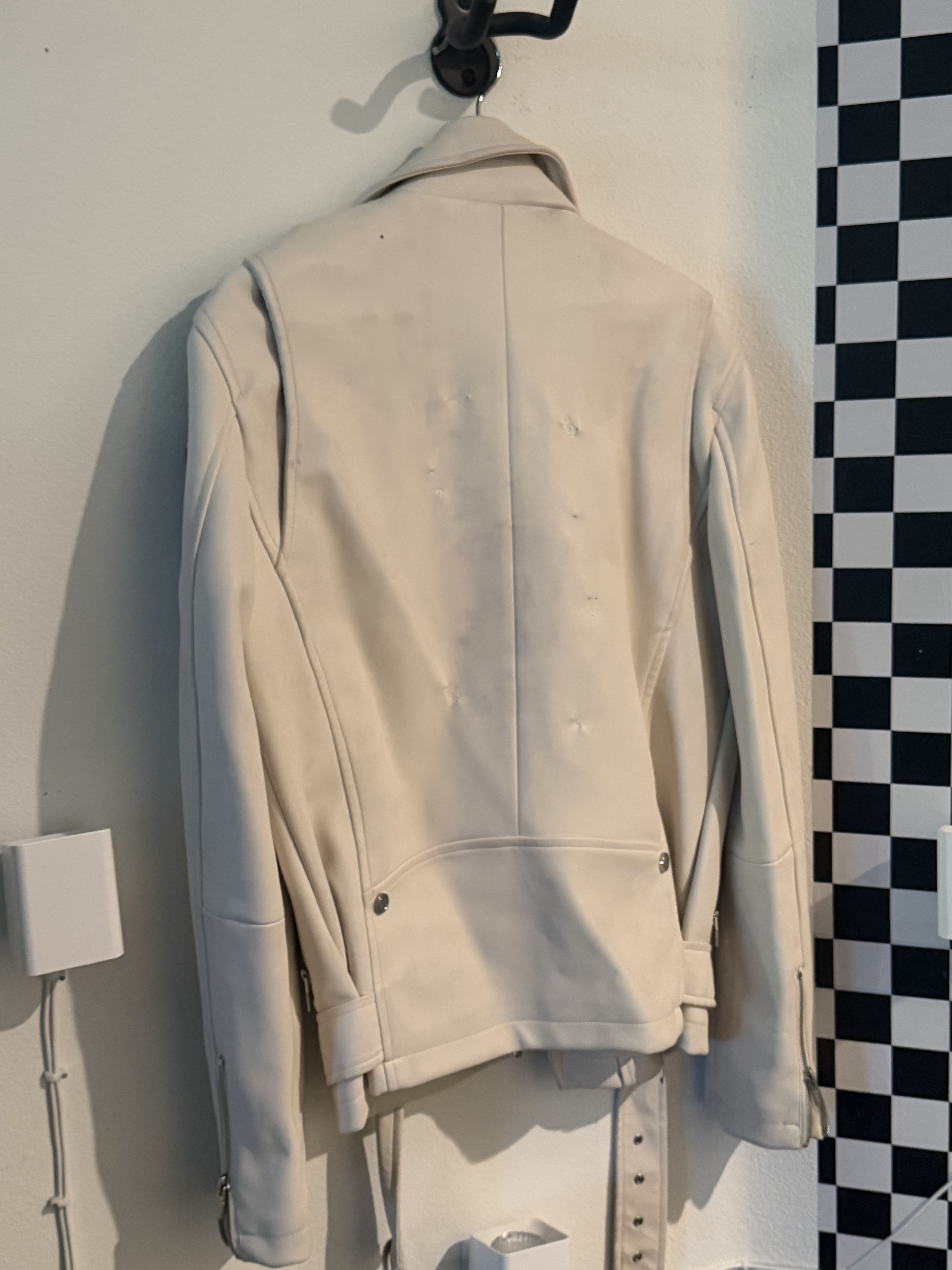 Zara Leather Biker Jacket (Cream) Size US M / EU 48-50 / 2 - 5 Thumbnail