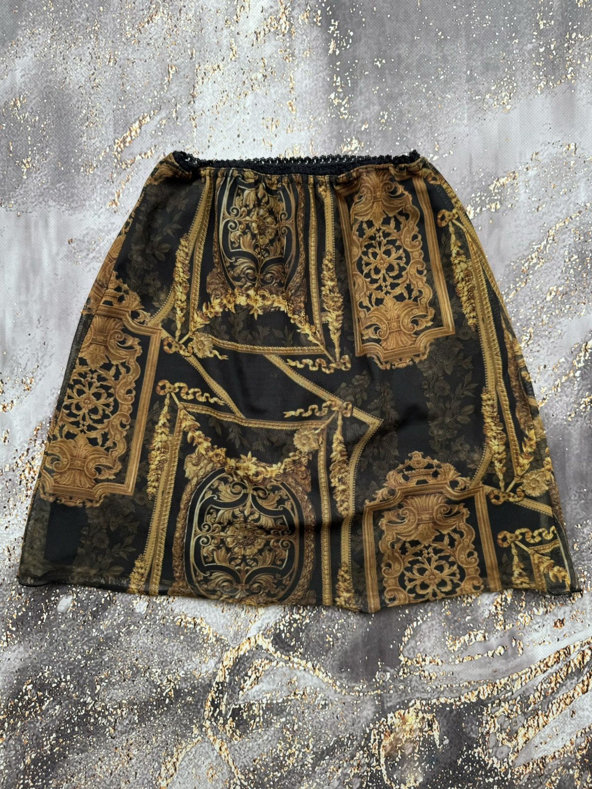 Vintage Vintage Mesh Printed Mini Skirt Gaultier Style Size 27" / US 4 / IT 40 - 1 Thumbnail