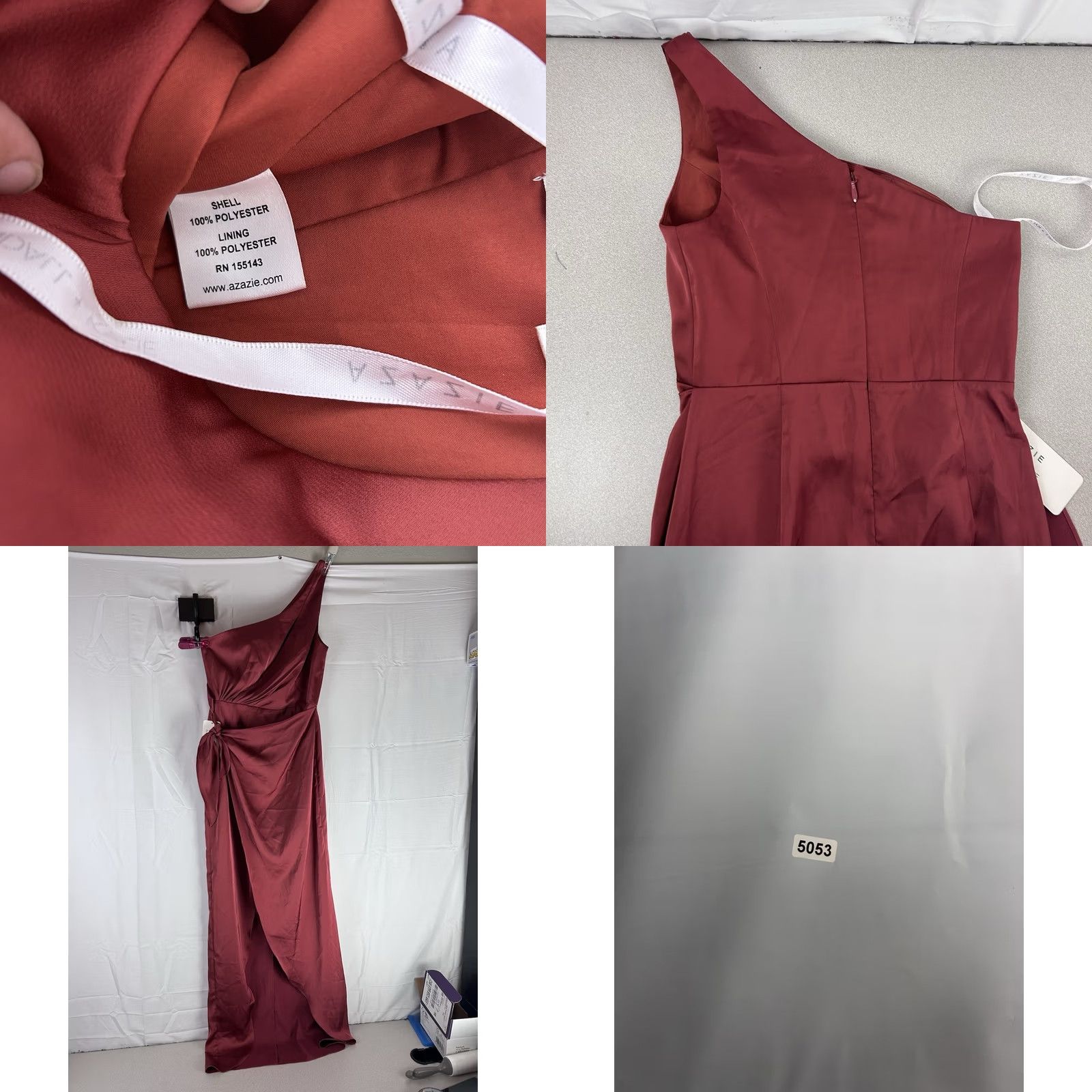 Vintage Bridesmaid Dress Azazie Kendall + Kylie A4 Terracotta One Shoulder Red Sleeveless Polyester Dress Size ONE SIZE - 8 Thumbnail