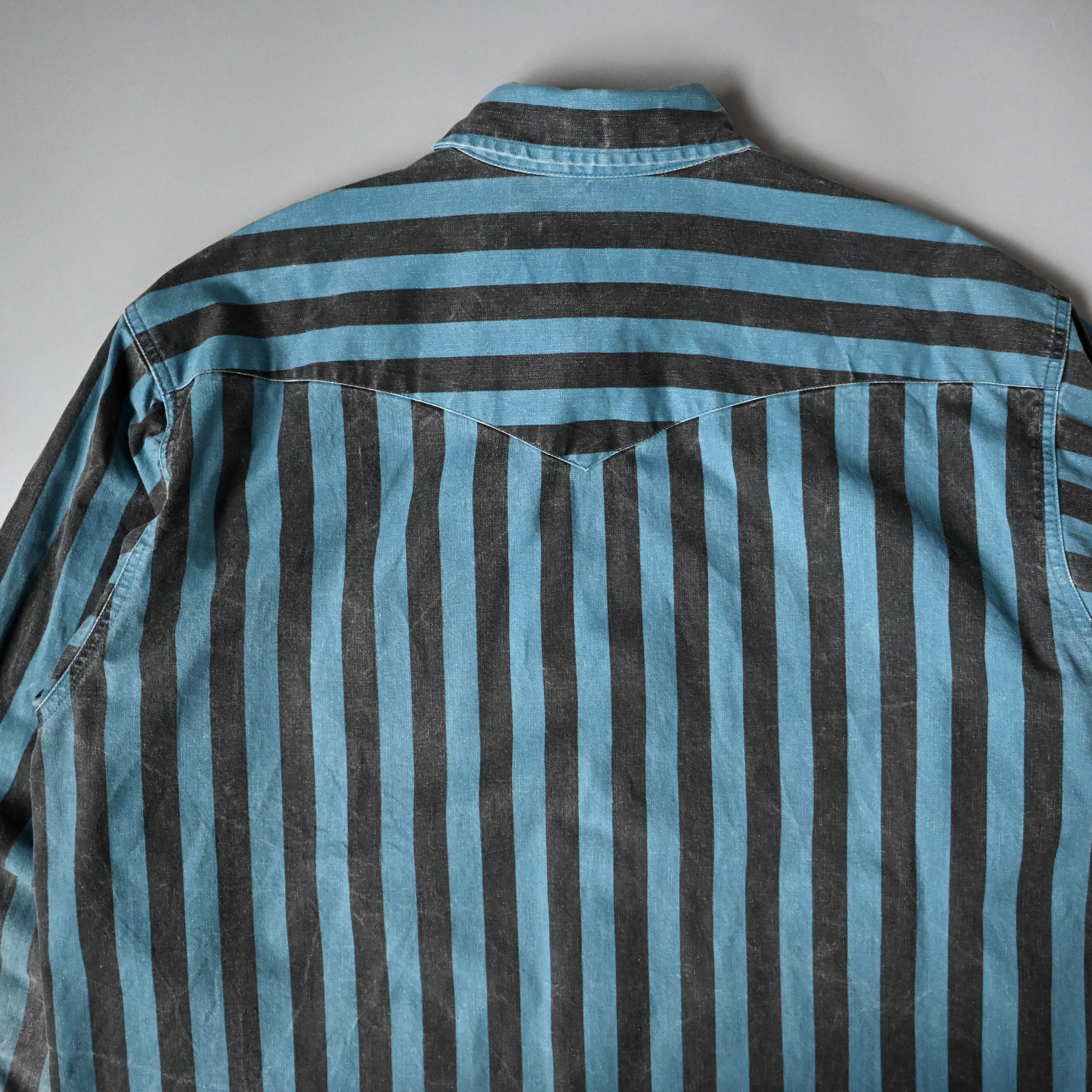 Vintage VTG Wrangler Brushpopper shirt BL x BK block stripe 17.5-35 Size US XL / EU 56 / 4 - 5 Thumbnail