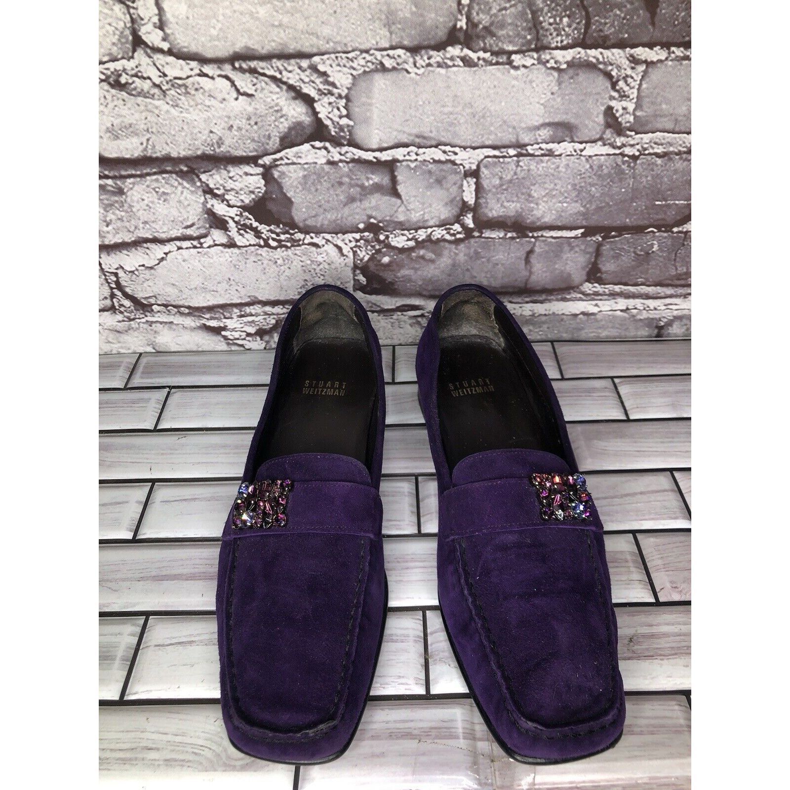 Stuart Weitzman Stuart Weitzman Purple Suede Leather Rhinestone Pump Shoes W Size US 8.5 / IT 38.5 - 22 Thumbnail