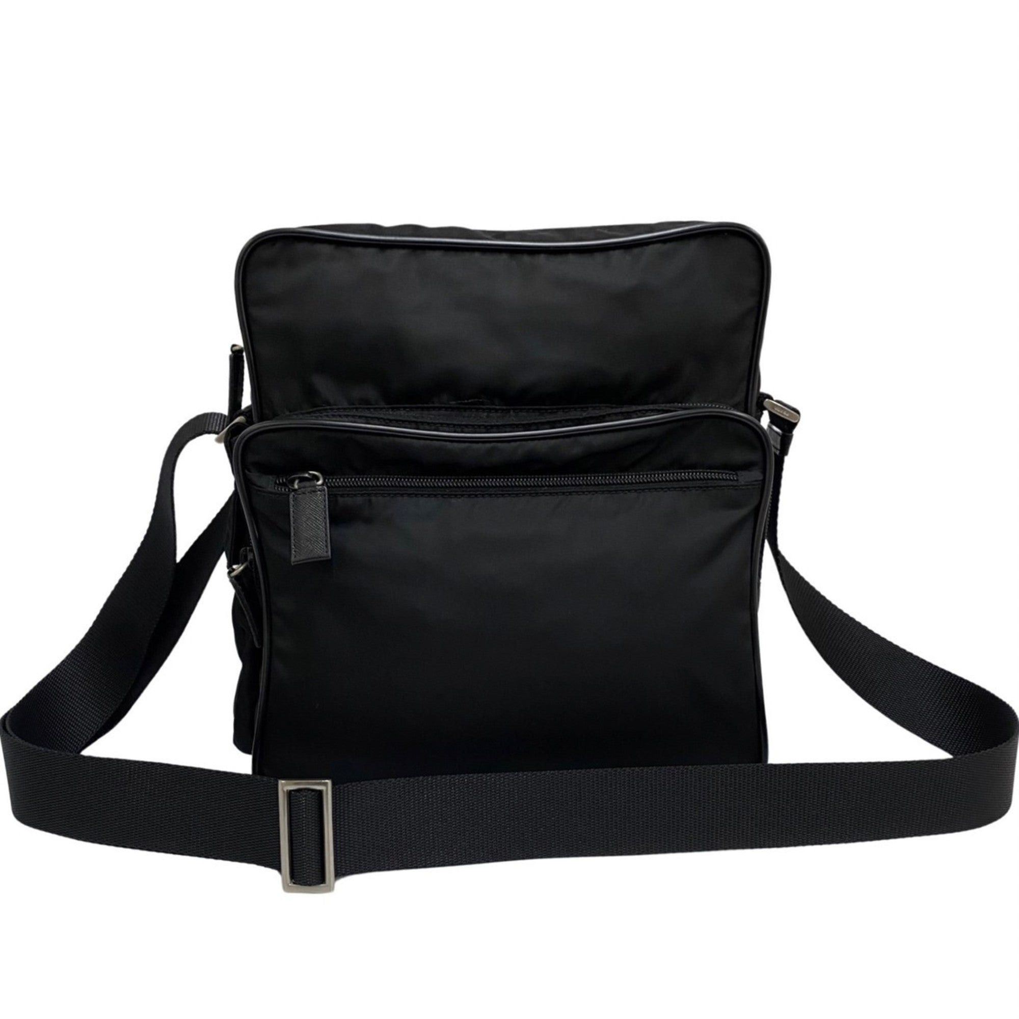 image of Prada Triangle Logo Metal Fittings Nylon Saffiano Leather Genuine Mini Shoulder Bag Pochette Sacoch