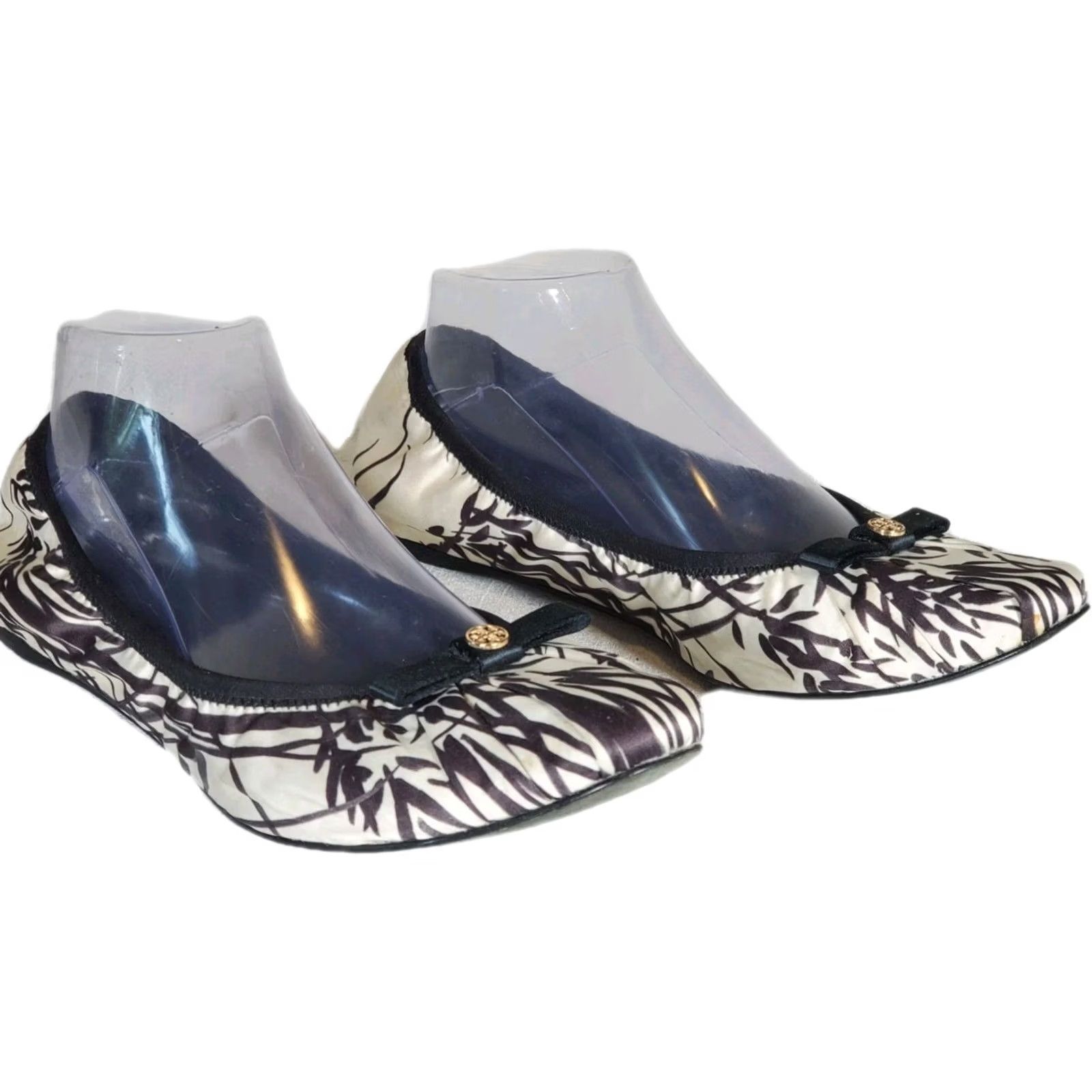 Tory Burch Tory Burch Ally Ballet Printed Matte Satin Clancy Black 41128622 Flat US 10 M Women's Size US 10 / IT 40 - 2 Thumbnail