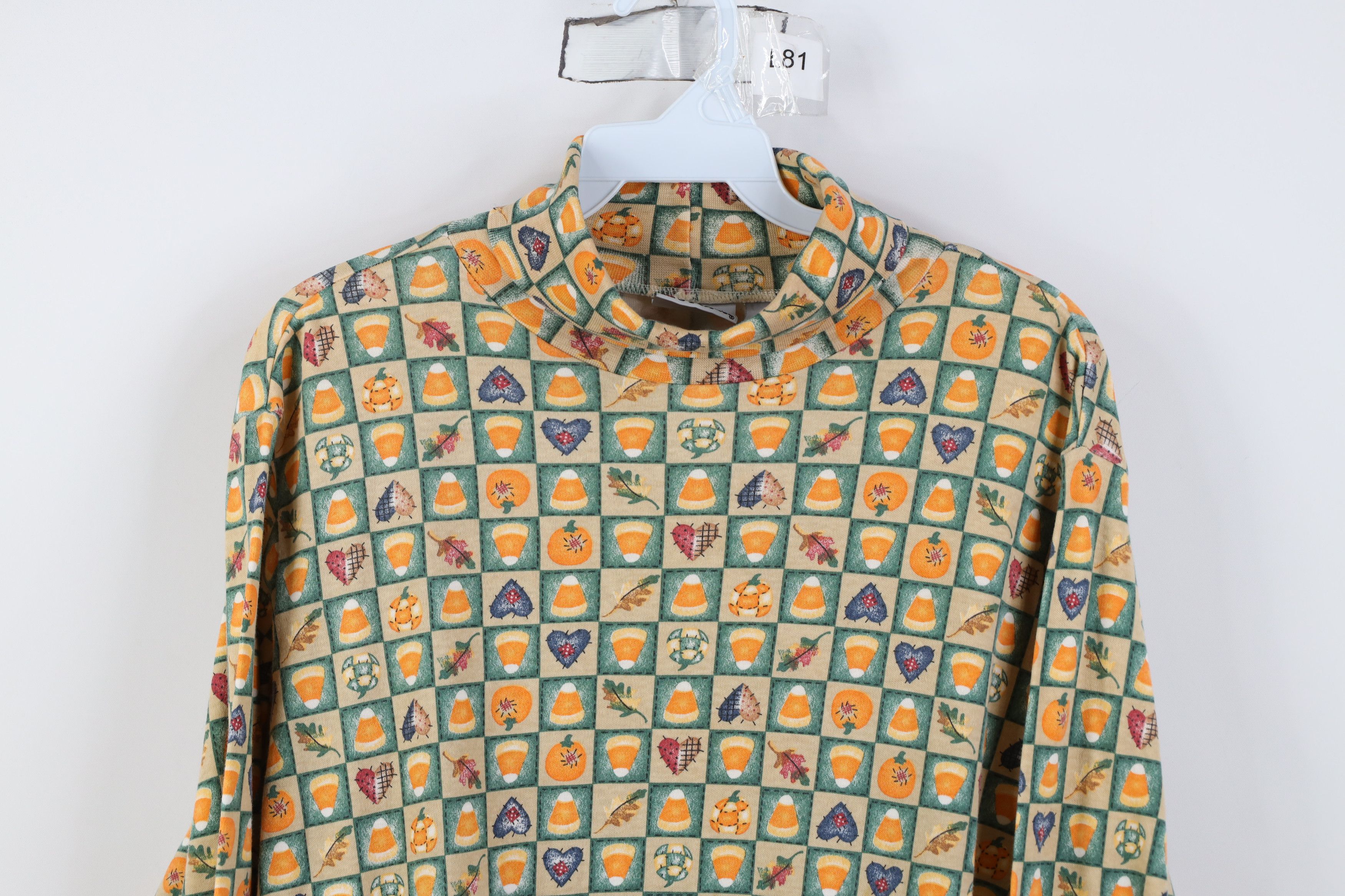 Vintage Vintage 90s Halloween Candy Corn Pumpkin Turtleneck T-Shirt Size L / US 10 / IT 46 - 2 Thumbnail