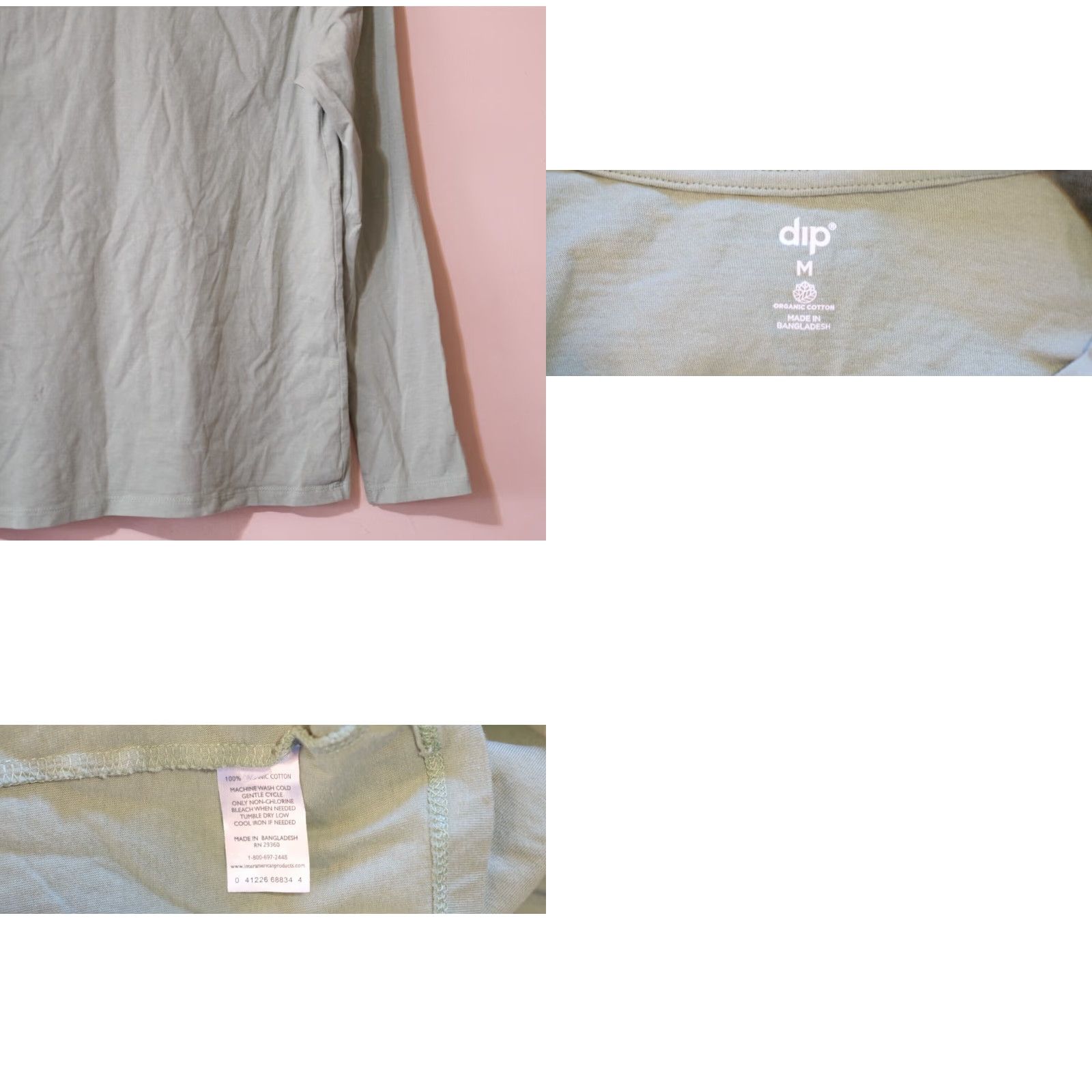 Vintage Dip Women’s M Green Longsleeve Plain T-shirt Crew Neck Organic Cotton #p43-19 Shirt Adult M Green Dip", Size M / US 6-8 / IT 42-44 - 8 Thumbnail