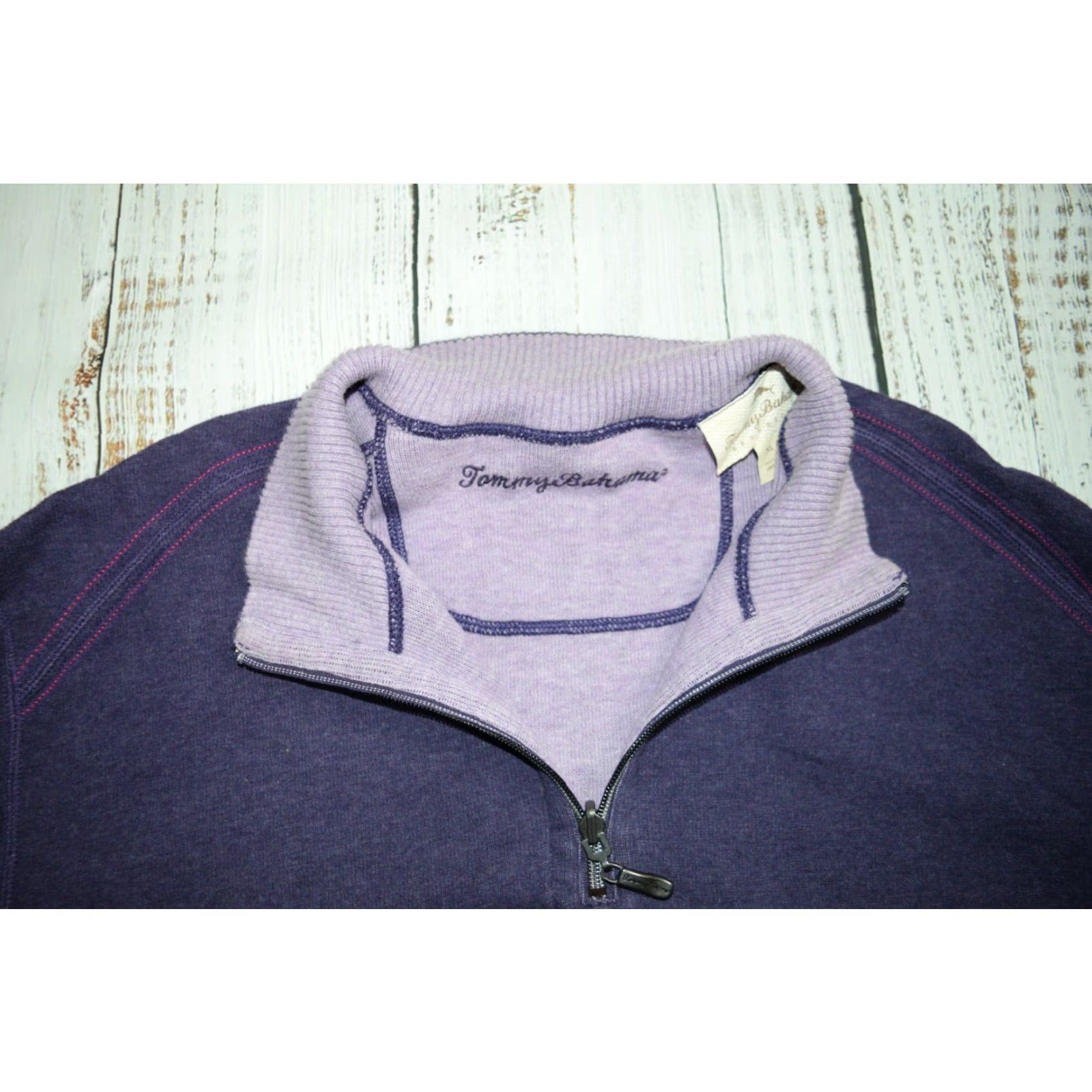 Tommy Bahama TOMMY BAHAMA Cotton Sweater Pullover Reversible 1/4 Zip Mock Neck Long Sleeve XL Purple Mens Size US XL / EU 56 / 4 - 5 Thumbnail