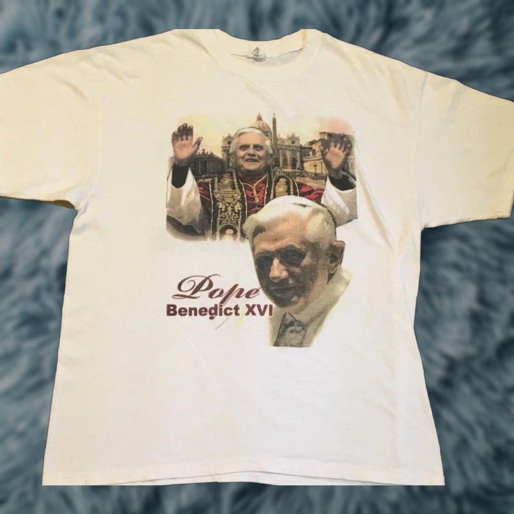 VINTAGE Pope Benedict XVI Faded I Was There Tour Shirt L God Catholic Lord Jesus NYC Grunge Y2K Shirt Mens XL White