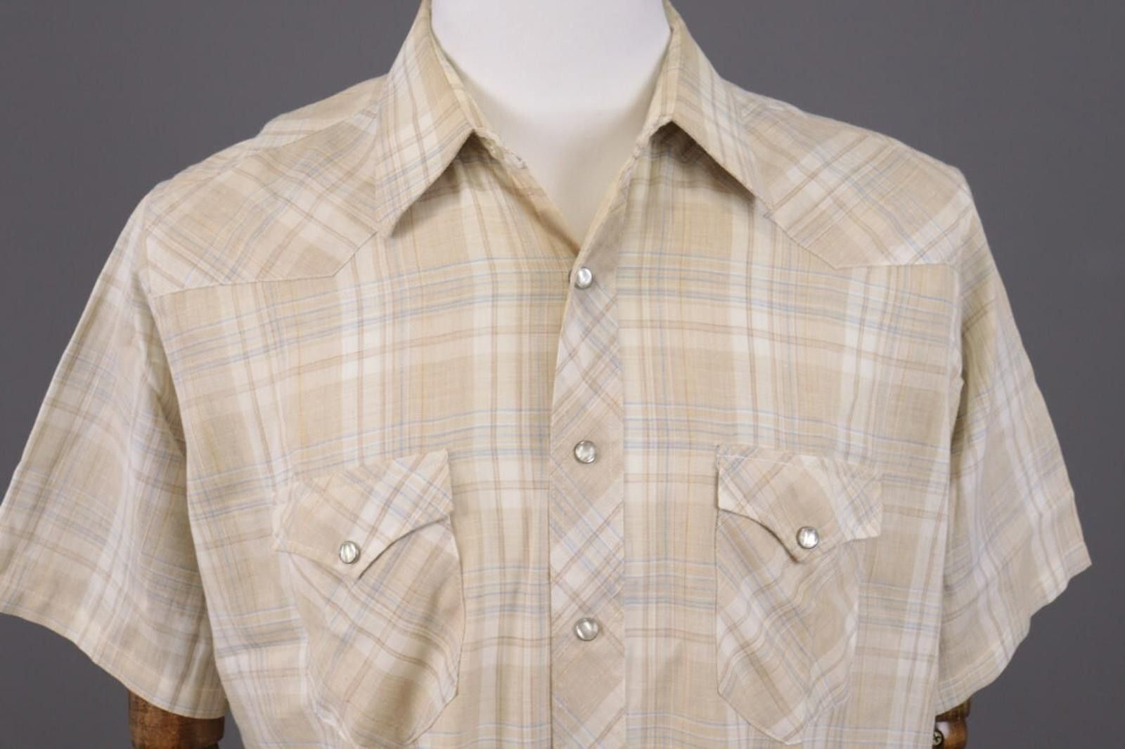 Wrangler Vintage Wrangler Beige Check Snap Western Shirt Size 17 Size US M / EU 48-50 / 2 - 2 Thumbnail