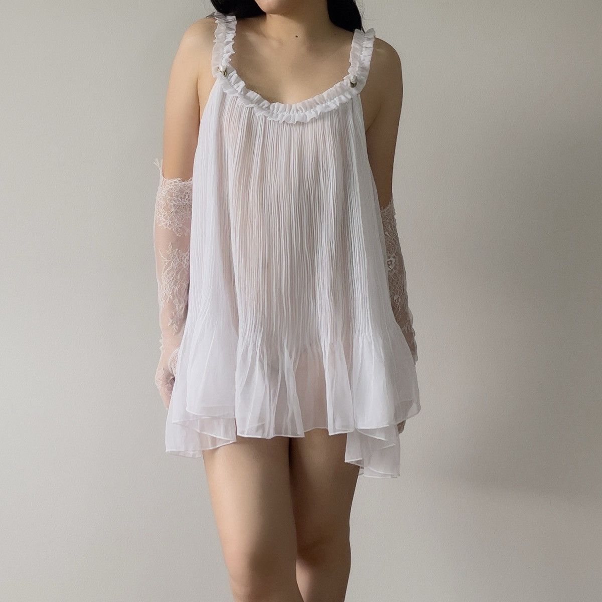 Victoria's Secret Victoria’s Secret White Chiffon Mini Slip Dress (L–XL) Size XL / US 12-14 / IT 48-50 - 7 Thumbnail