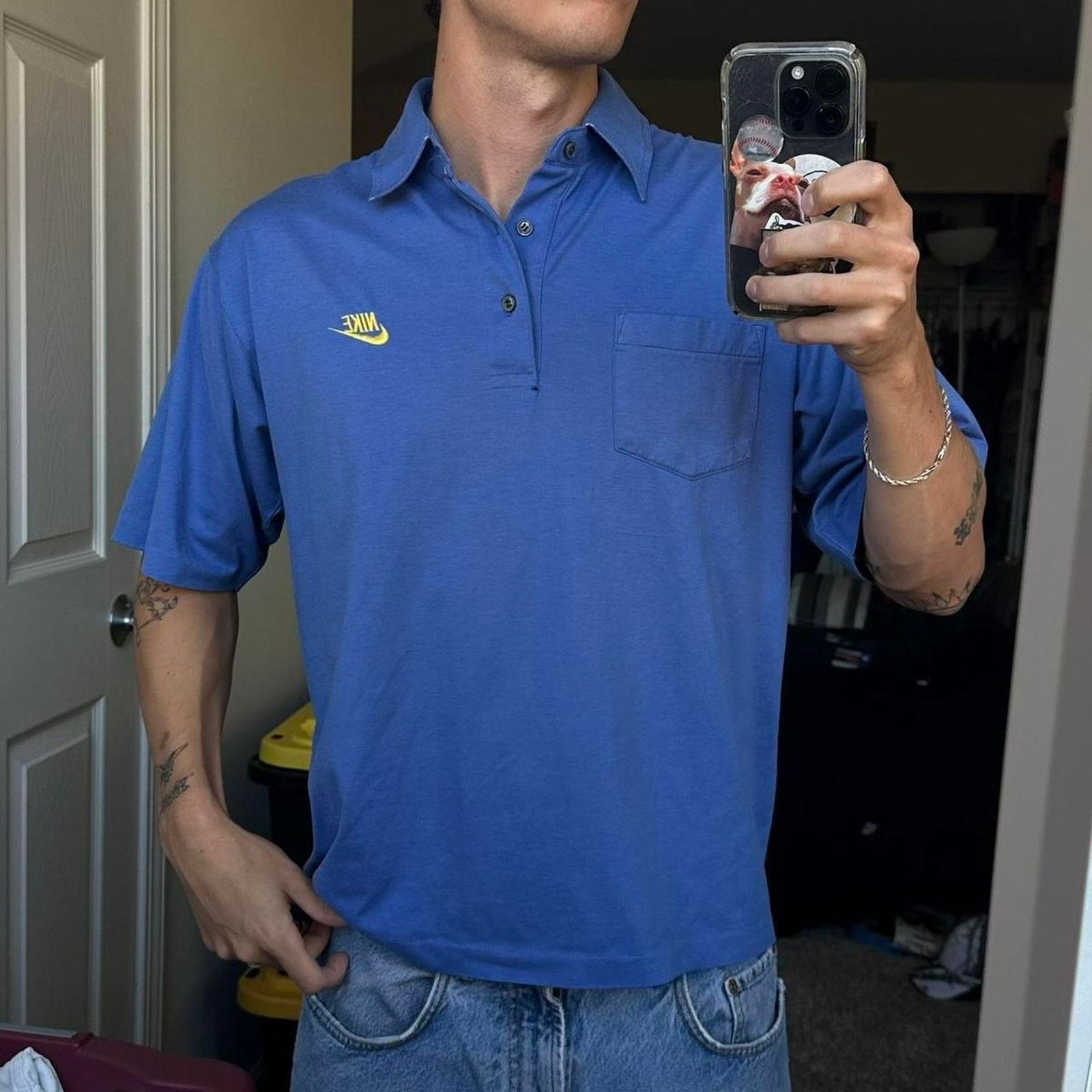 Nike Vintage 80s Blue Nike Polo Tennis Golf Polo Button Shirt Size US M / EU 48-50 / 2 - 2 Thumbnail
