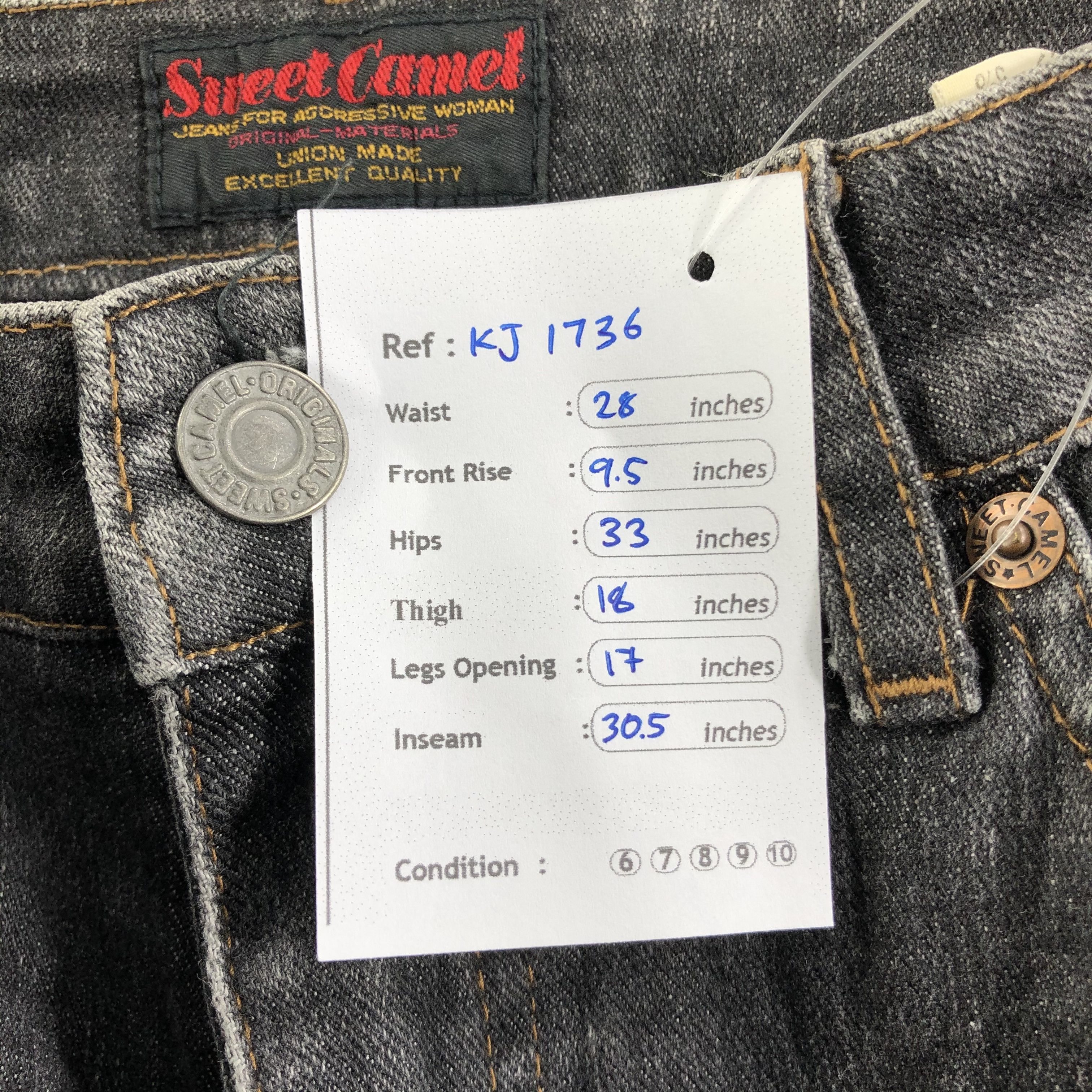 Japanese Brand Sweet Camel Jeans Faded Black Flare Denim KJ1736 Size 28" / US 6 / IT 42 - 10 Thumbnail