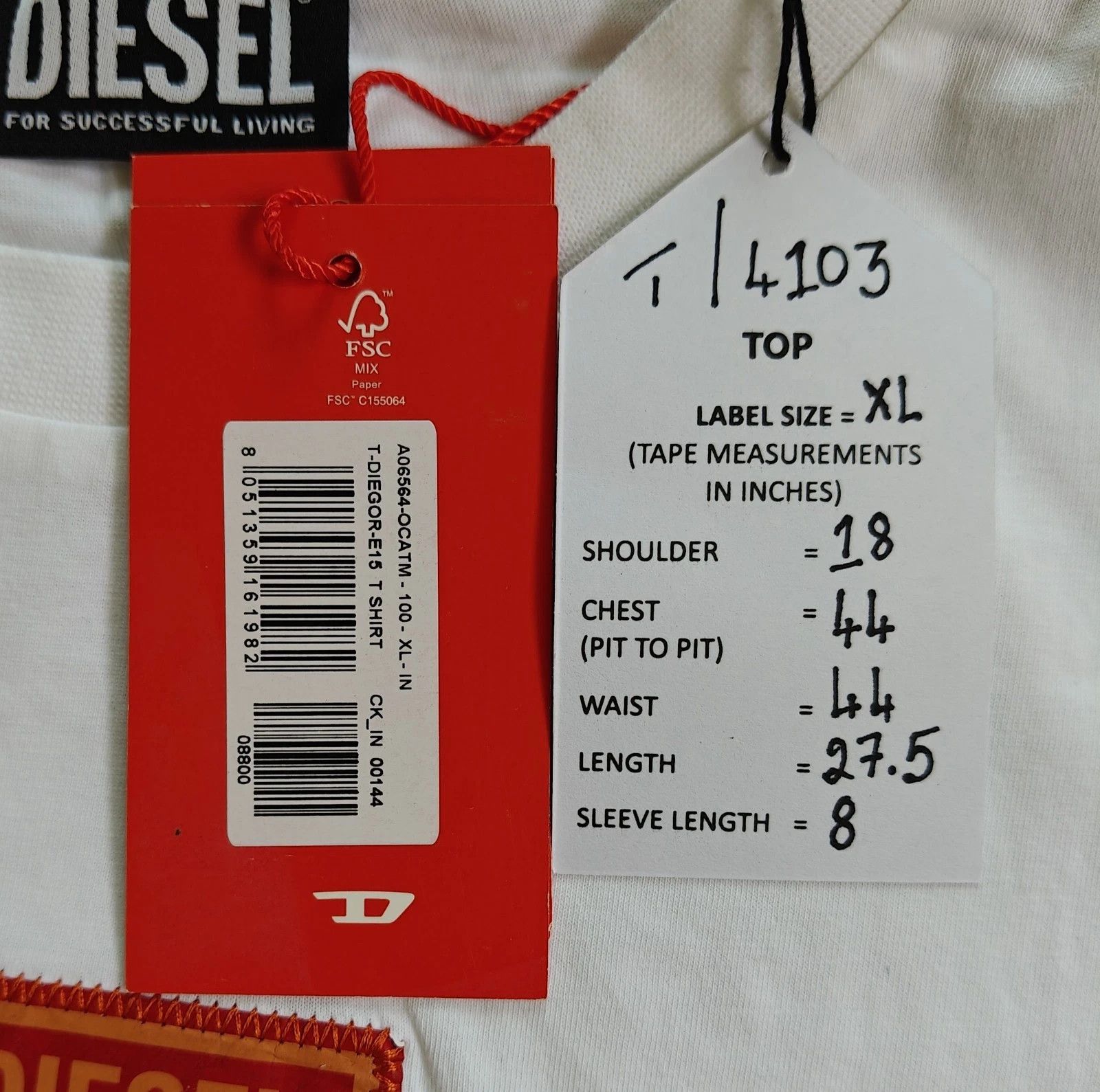 Diesel DIESEL White T-Shirt With Logo Patch FTP 4103 Size US XL / EU 56 / 4 - 6 Thumbnail