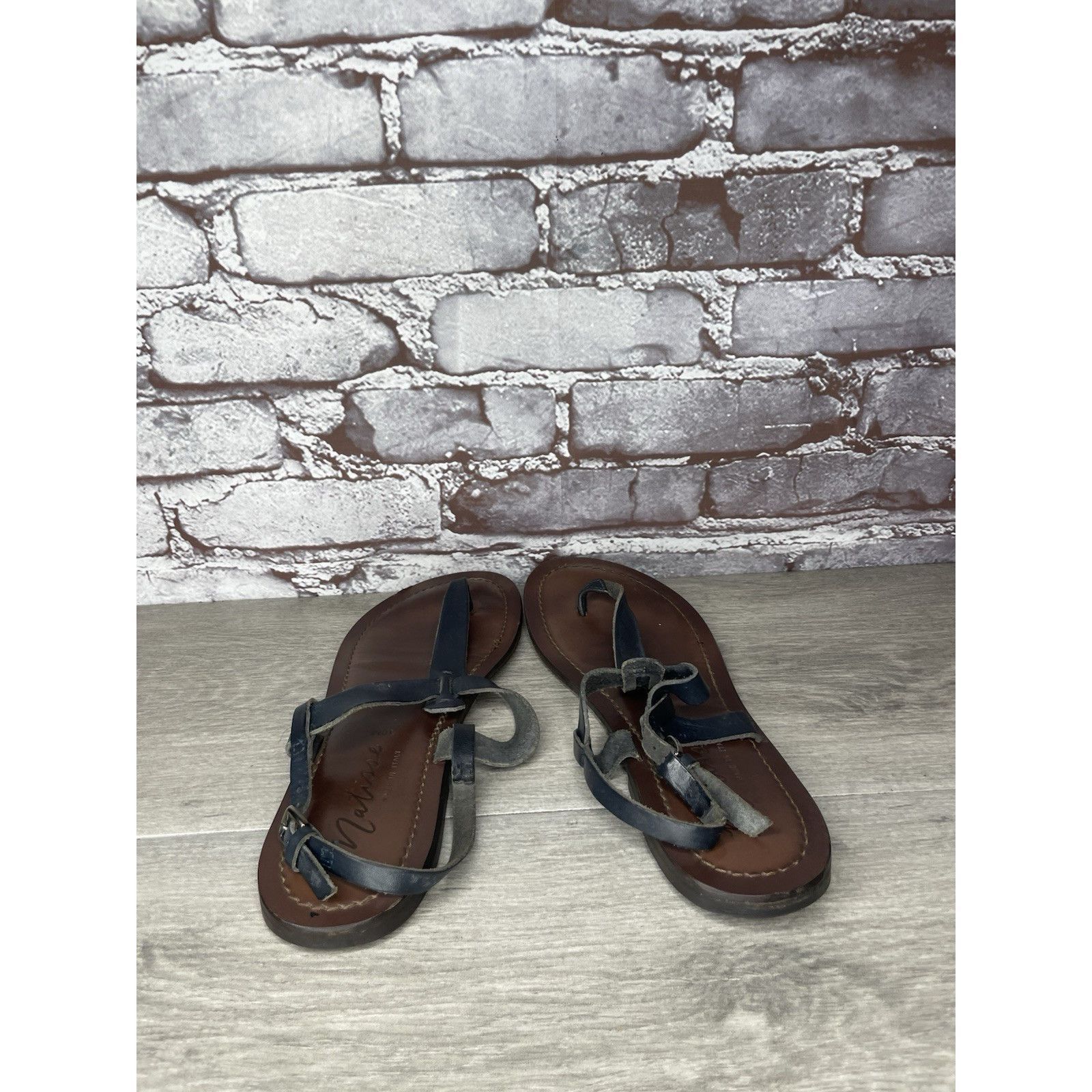Matiere Studio Matisse Blue Leather Thong Strap Flat Sandals Women Sz 10M U Size US 10 / IT 40 - 4 Thumbnail