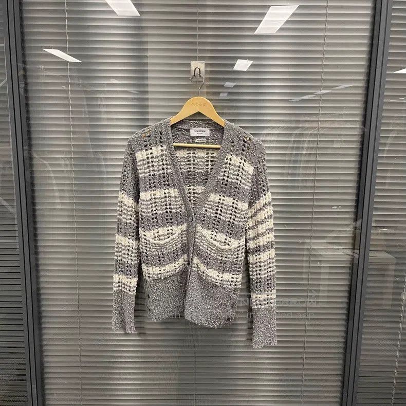 Thom Browne Thom Browne Coarse Knit Striped Open Cardigan Size US XXS / EU 40 - 1 Thumbnail