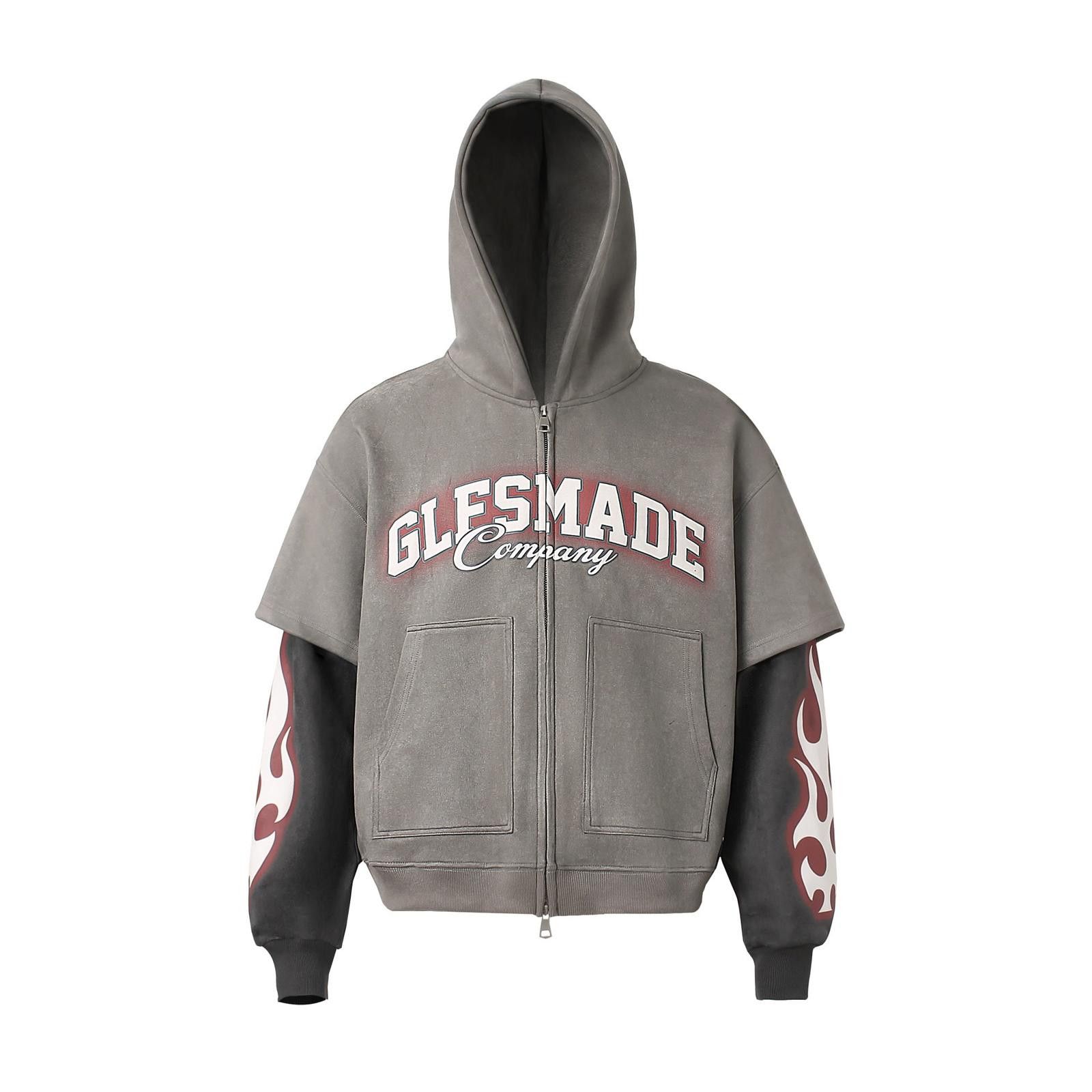 Japanese Brand Gray Layered Sleeve Zip-Up Hoodie, Casual Streetwear Hoodie Size US L / EU 52-54 / 3 - 1 Thumbnail
