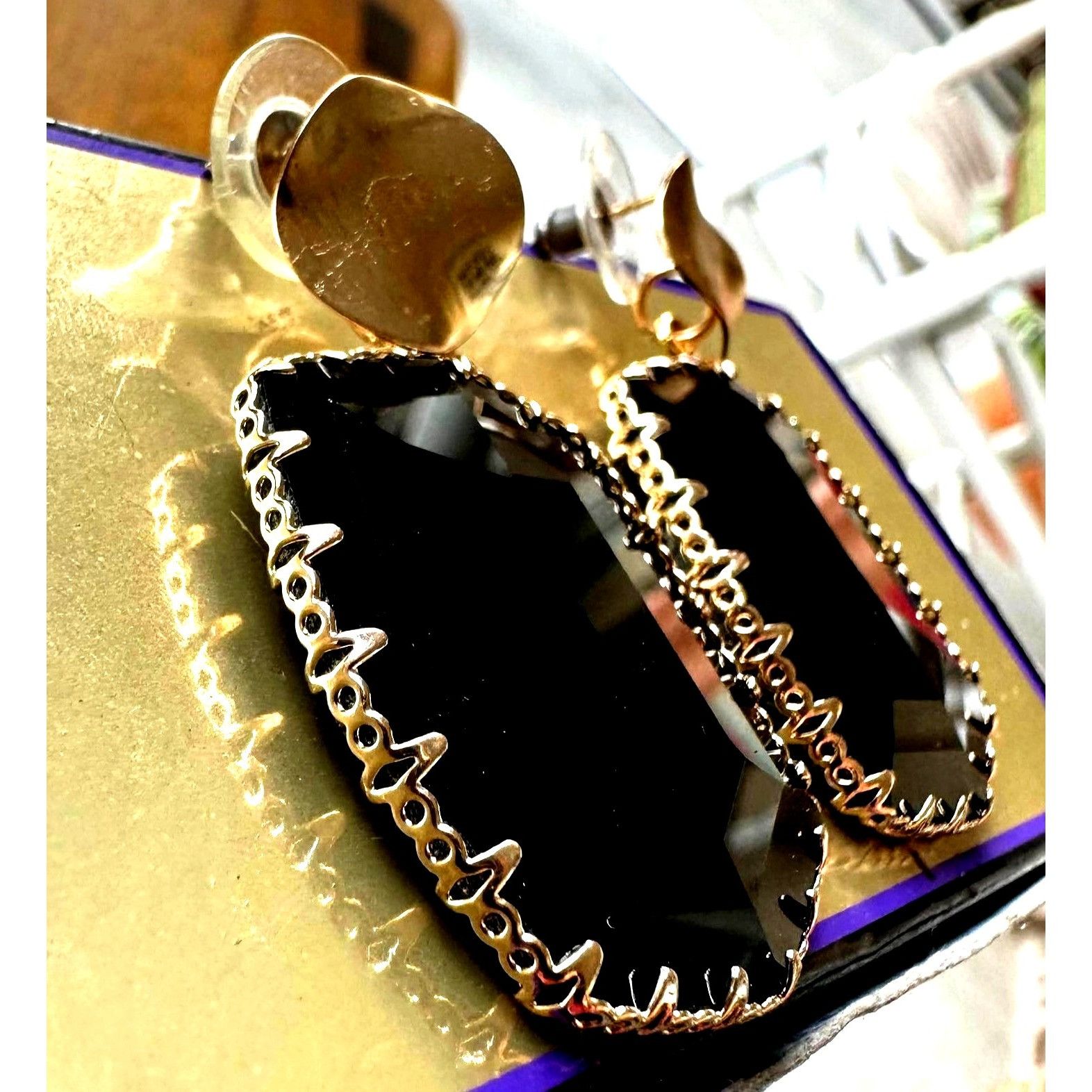 Handmade Black Glass Geometric Earrings New Formal Wedding Party Crui Size ONE SIZE - 3 Thumbnail