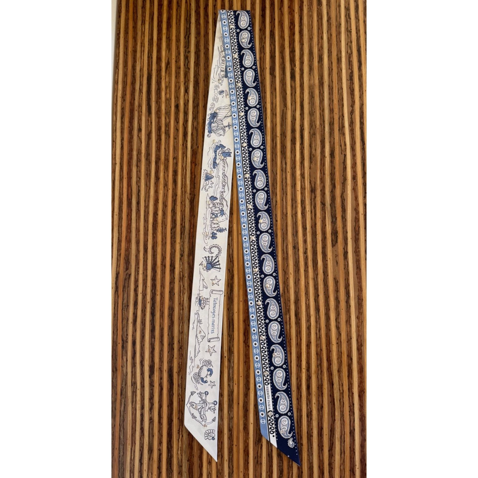 Hermes Hermes Scarf Twilly Tatouages Marins Bandana Silk Blue Jean Size ONE SIZE - 2 Thumbnail