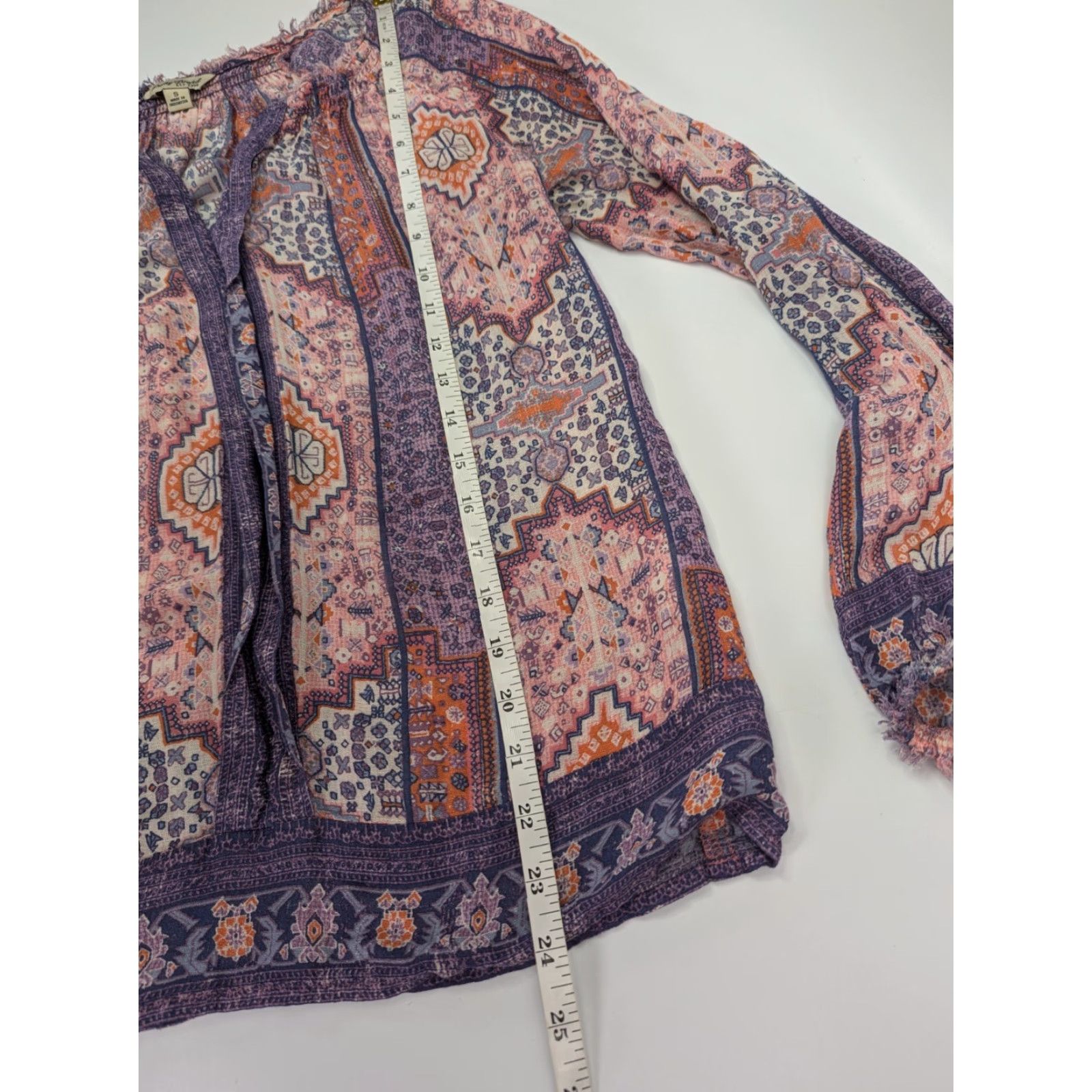 Lucky Brand Lucky Brand Blouse Women’s Small Fringe Trim Geometric Purple V-Neck Casual Shirt Size S / US 4 / IT 40 - 4 Thumbnail