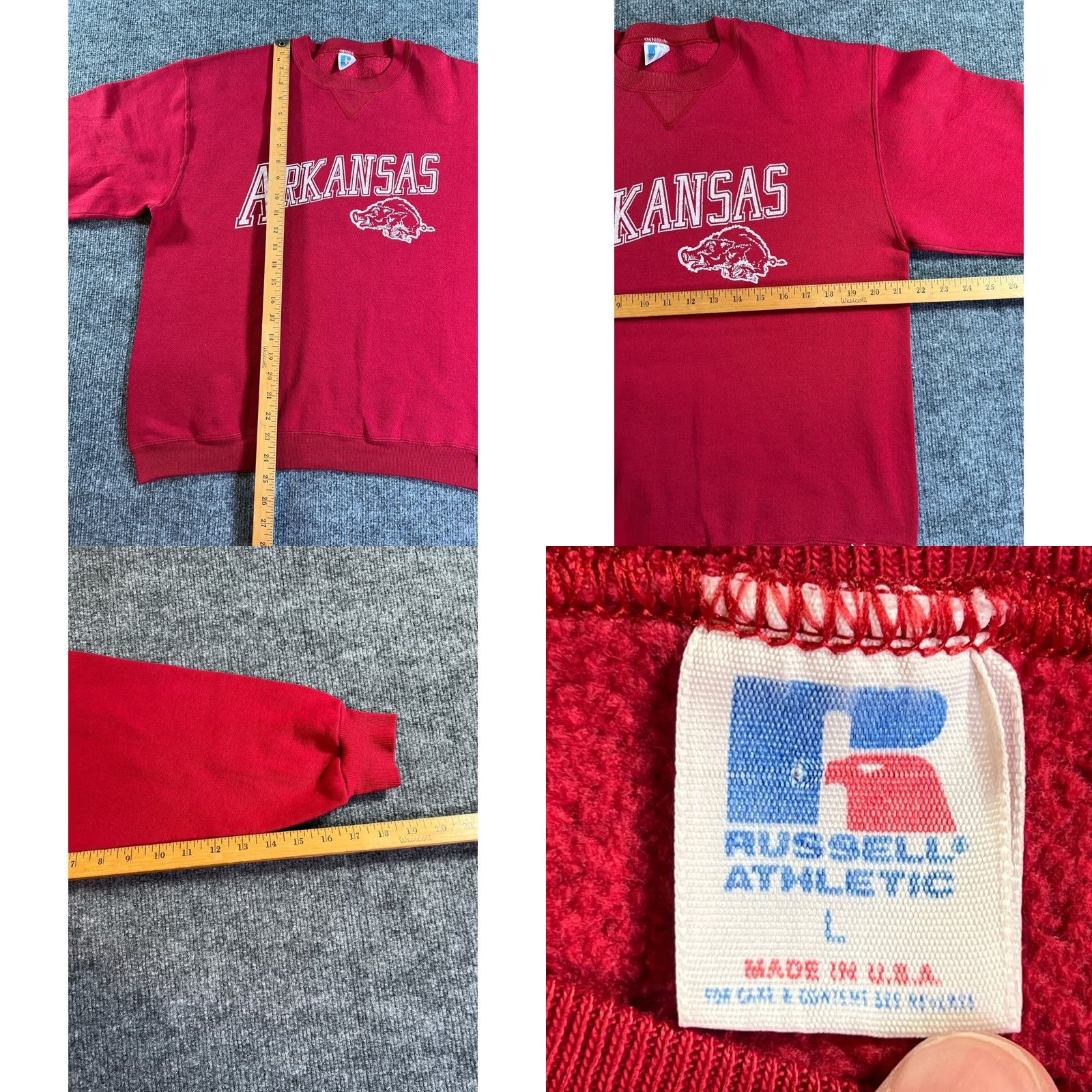 Russell Athletic VINTAGE Russell Athletic Arkansas Razorbacks Sweatshirt Mens L Red 90s University Graphic Print Crew Neck Pullover Oversized Block Logo Size US L / EU 52-54 / 3 - 8 Thumbnail