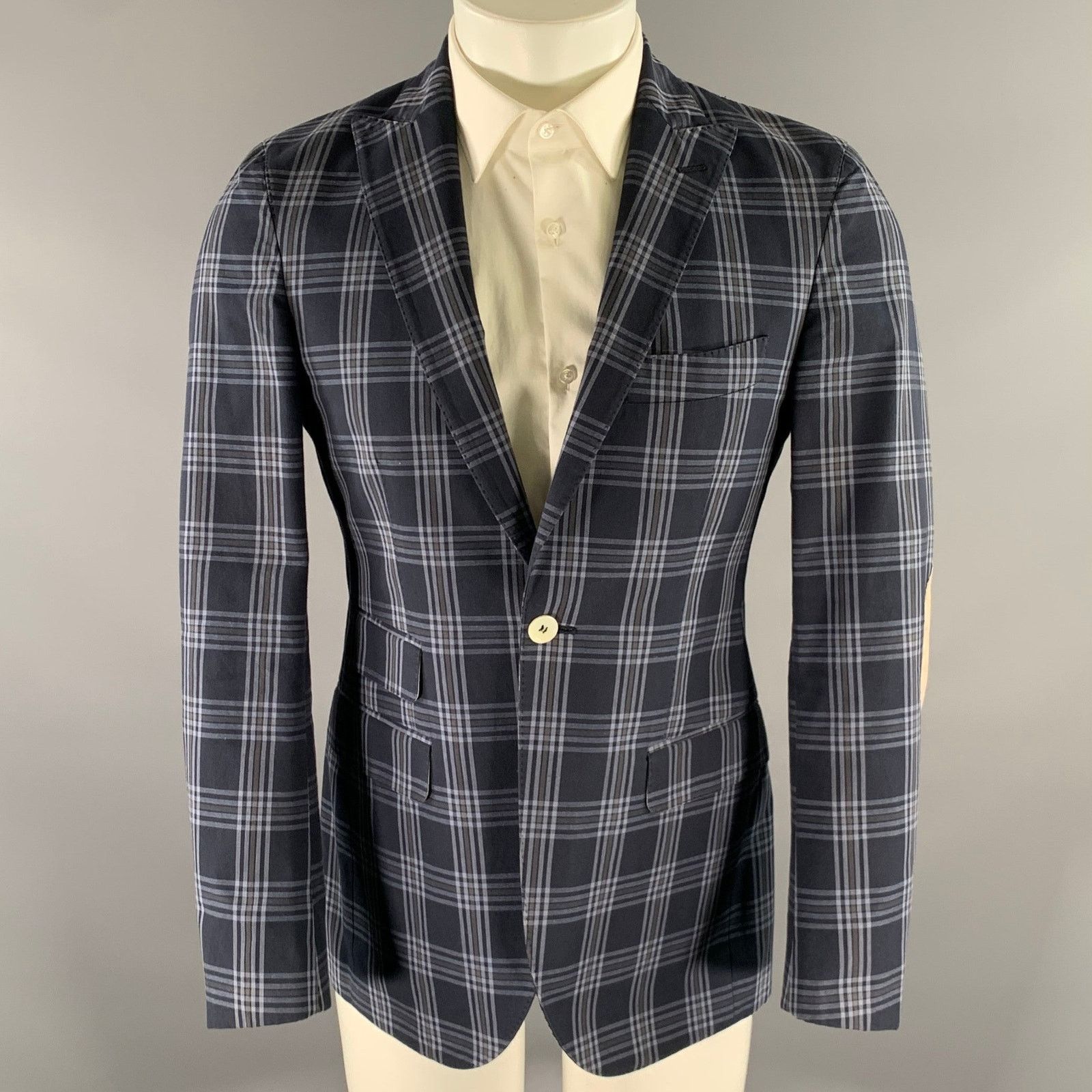 Michael Bastian MICHAEL BASTIAN 36 Navy Plaid Cotton Peak Lapel Sport Coat Size 36R - 1 Thumbnail