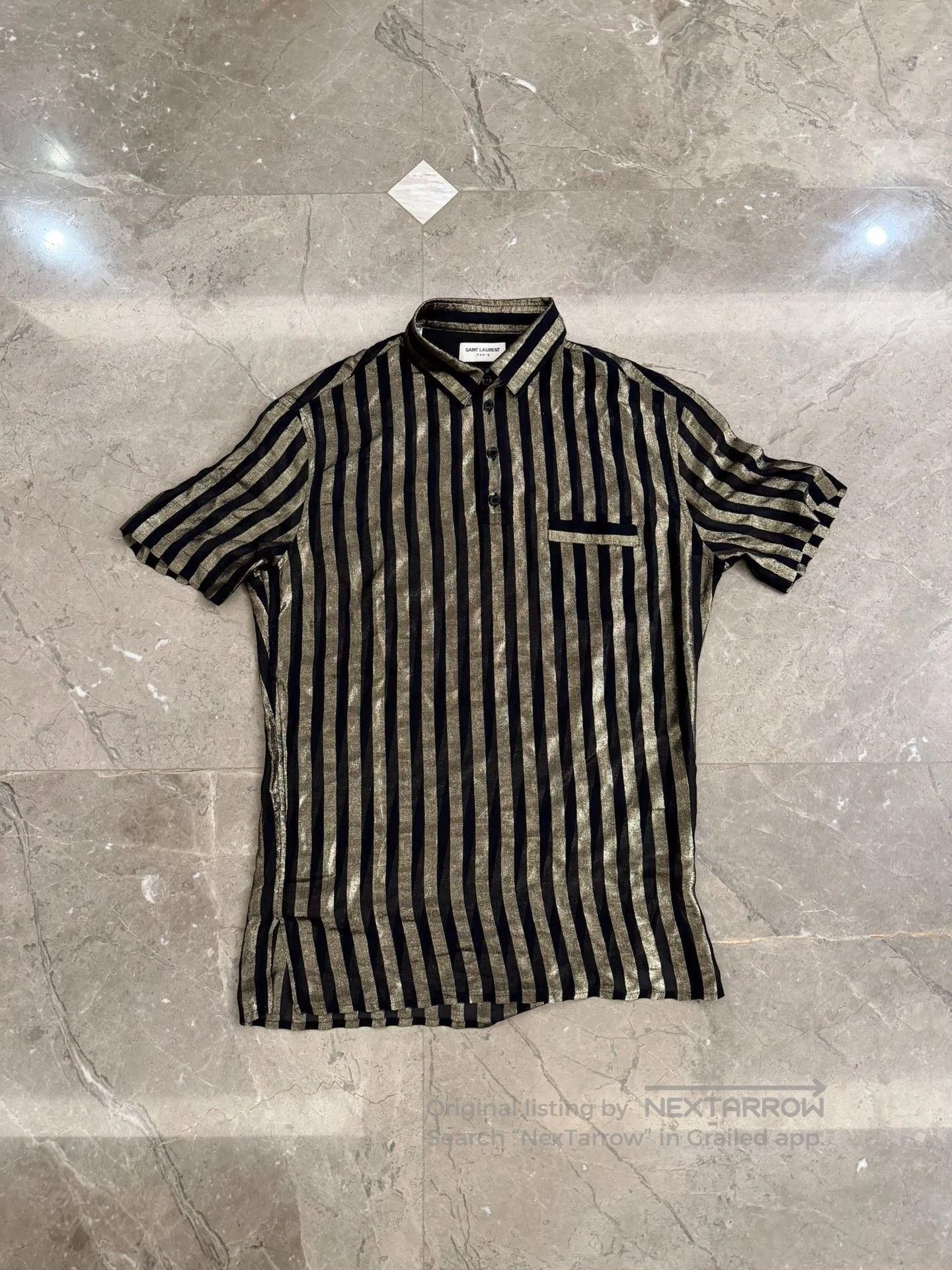 Saint Laurent Black Striped Silk Shirt.