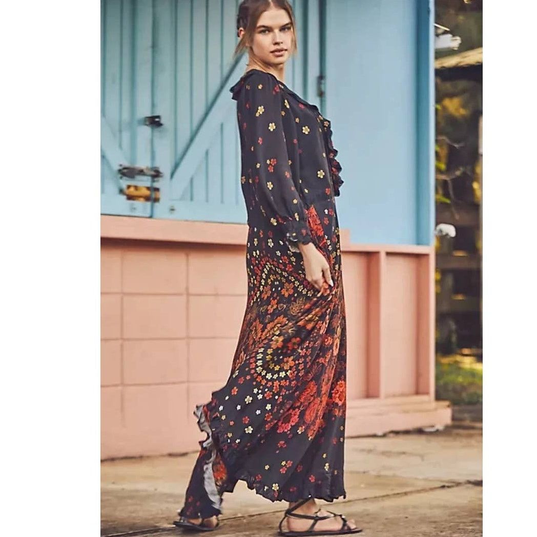 Free People New Free People Talsey Maxi Dress $198 MEDIUM Black Floral Size M / US 6-8 / IT 42-44 - 3 Thumbnail