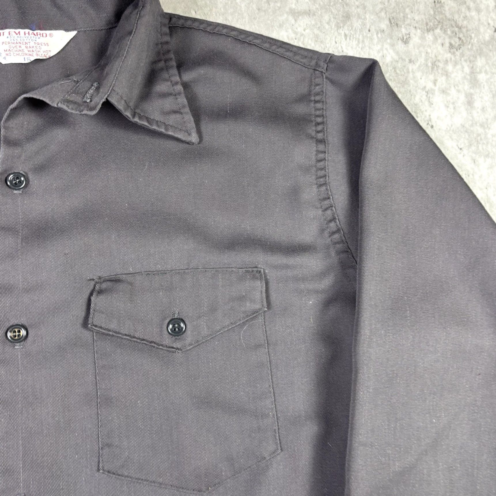 Vintage VINTAGE Gray Button-Down Workwear Cotton Shirt Mens L 16 60s Twill Pockets Long Sleeve Size US L / EU 52-54 / 3 - 4 Thumbnail