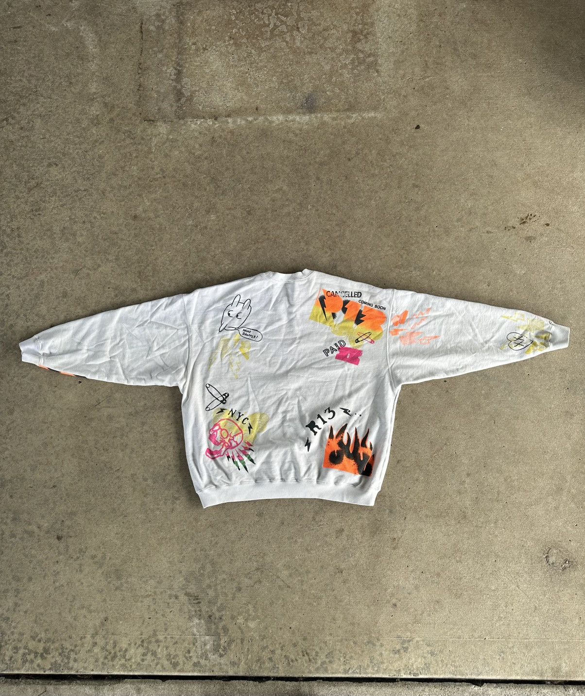 Japanese Brand × Polo Ralph Lauren R13 Graffiti Oversized Crewneck White Sweater Size Large Size L / US 10 / IT 46 - 9 Thumbnail