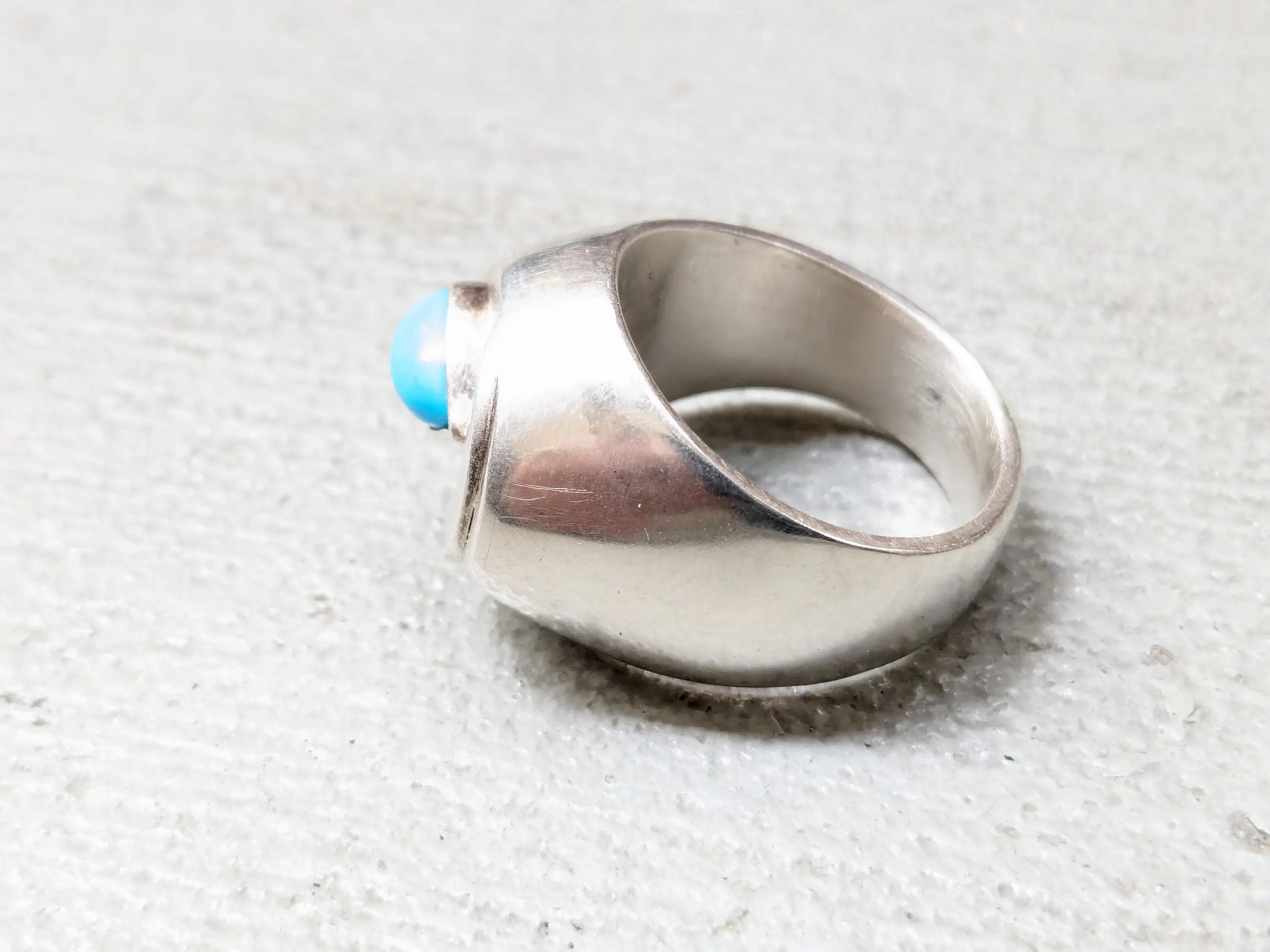 Jewelry Vintage Sterling Silver Ring Turquoise 10.75 Modern Art Deco Size ONE SIZE - 7 Thumbnail