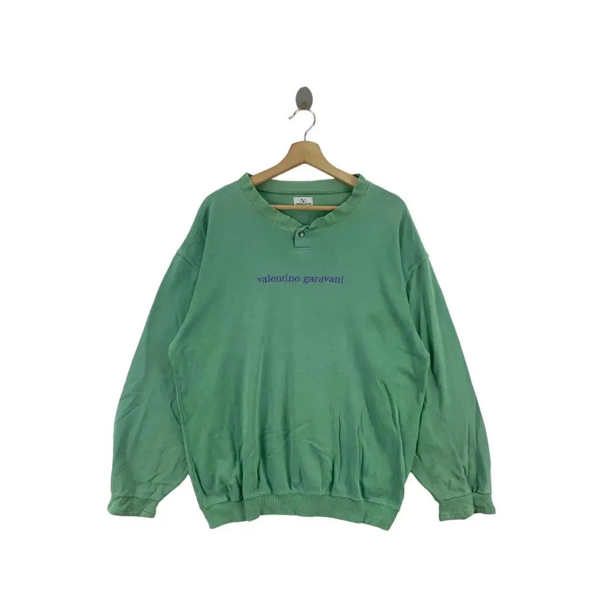 Valentino Vintage 90’ VALENTINO GARAVANI ITALY Logo Henley Sweatshirt Size L / US 10 / IT 46 - 3 Thumbnail
