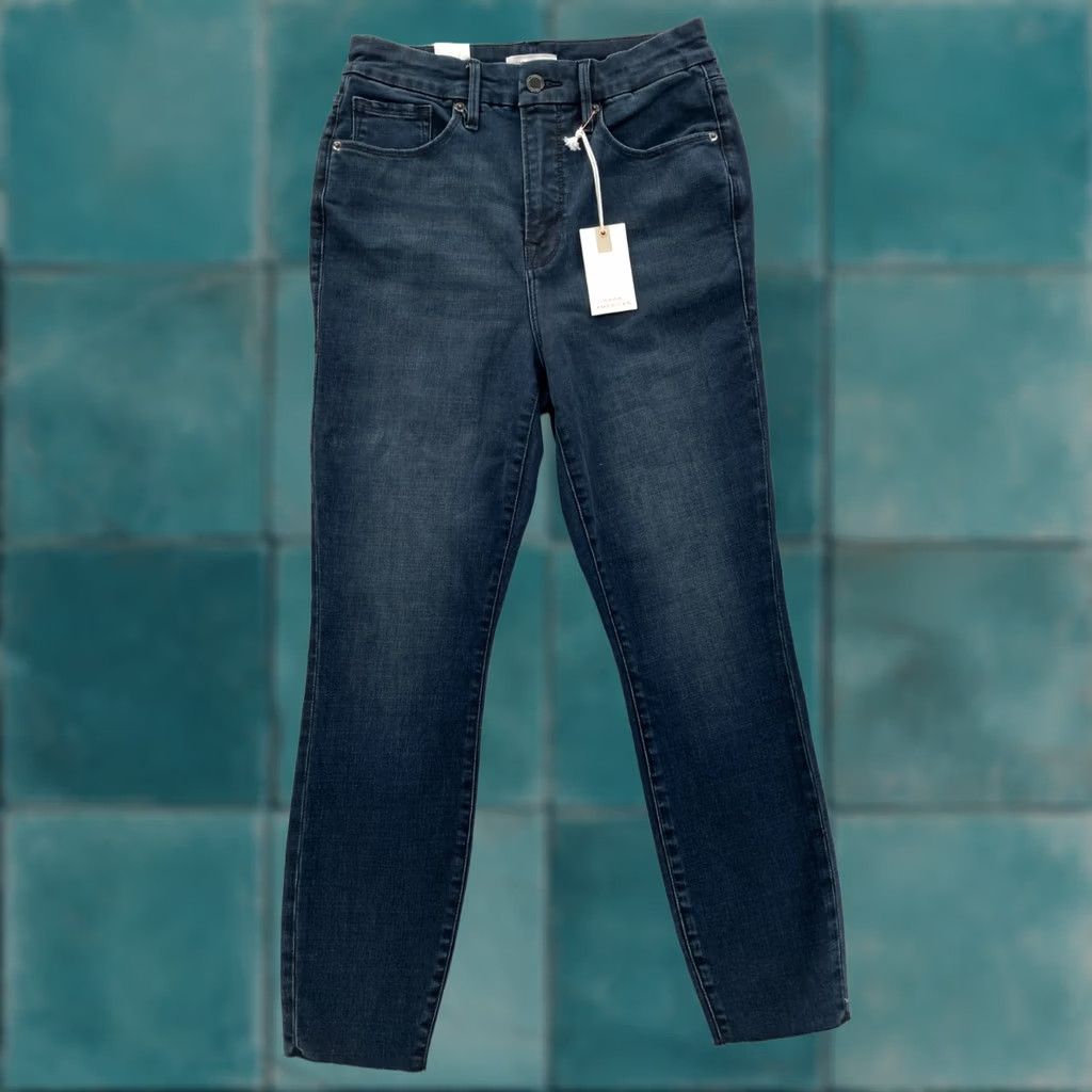 Good American GOOD AMERICAN Good Waist Crop Jeans Women's 8/29 Dark Blue Stretch Denim Slim Cropped 5-Pocket Size 8/29 Blue Size 29" - 1 Thumbnail