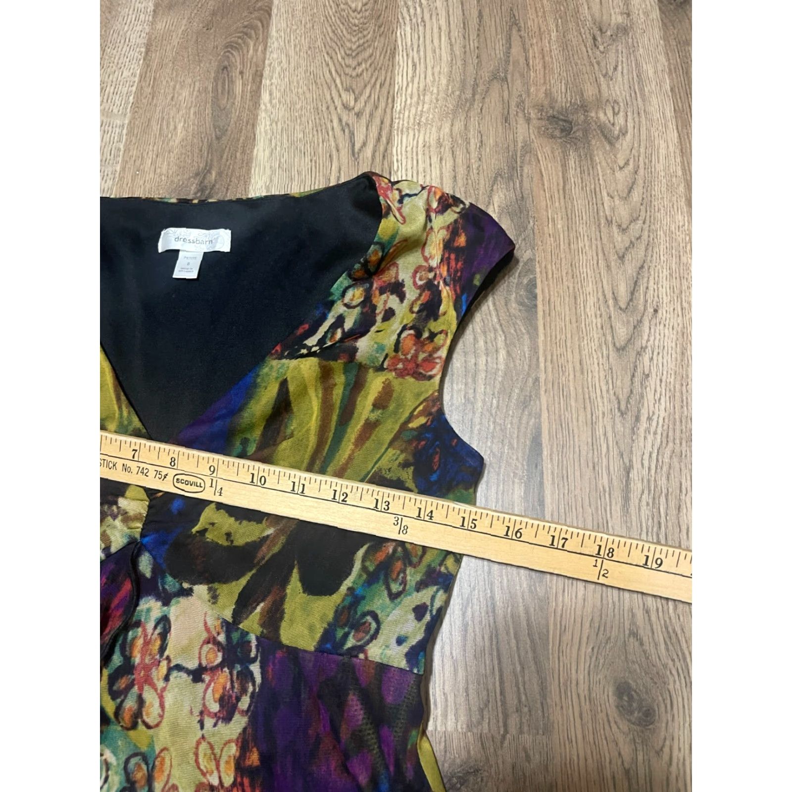 Vintage Dressbarn Dress Women's 8P Petite V-Neck Short Sleeve Floral A-Line Knee Length Yellow Blue - Casual, 8 Petite, Poly/Not Specified - Womens Size 30" / US 8 / IT 44 - 3 Thumbnail