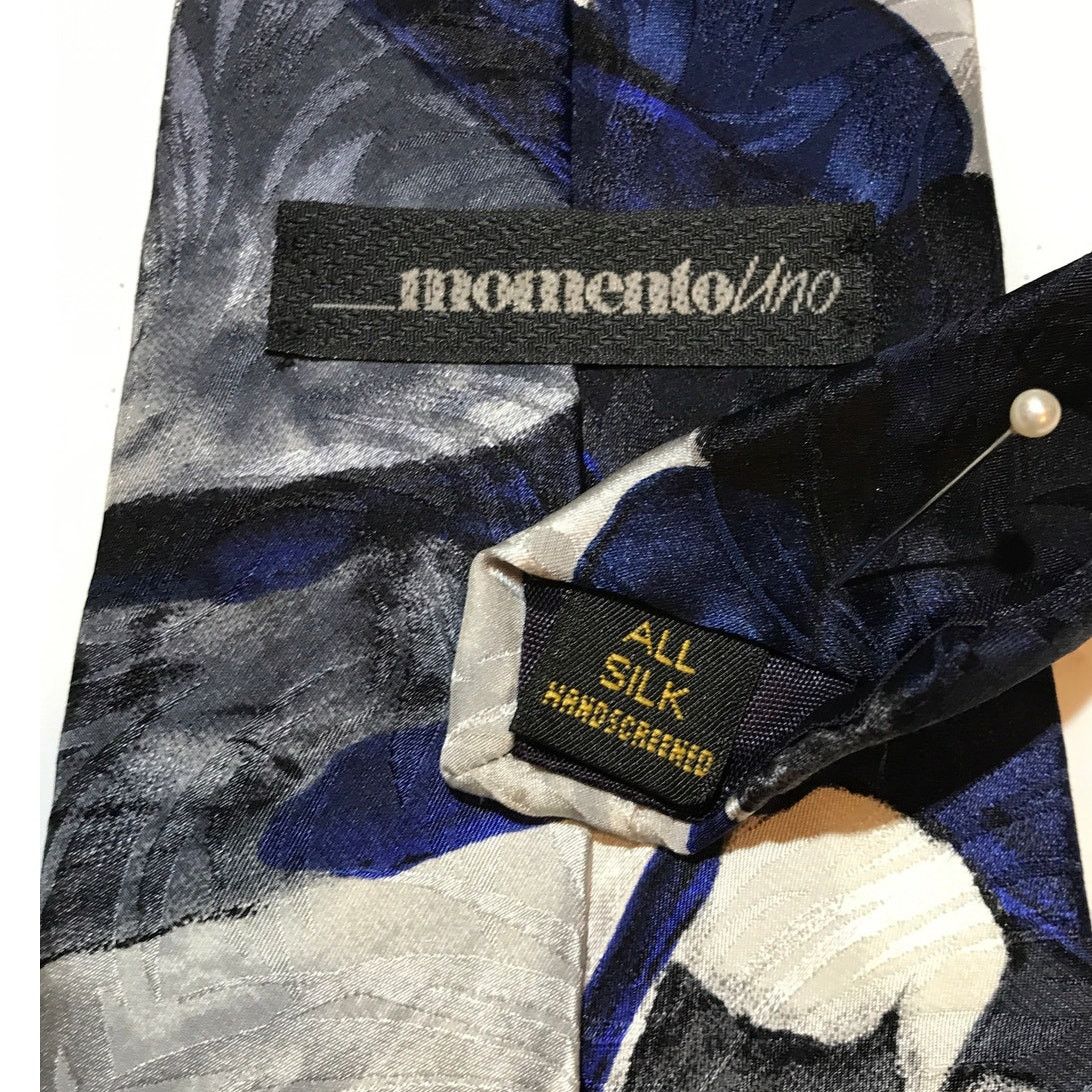 Other Momento Uno Blue Geometric Silk Short Wide Men Necktie Size ONE SIZE - 4 Thumbnail