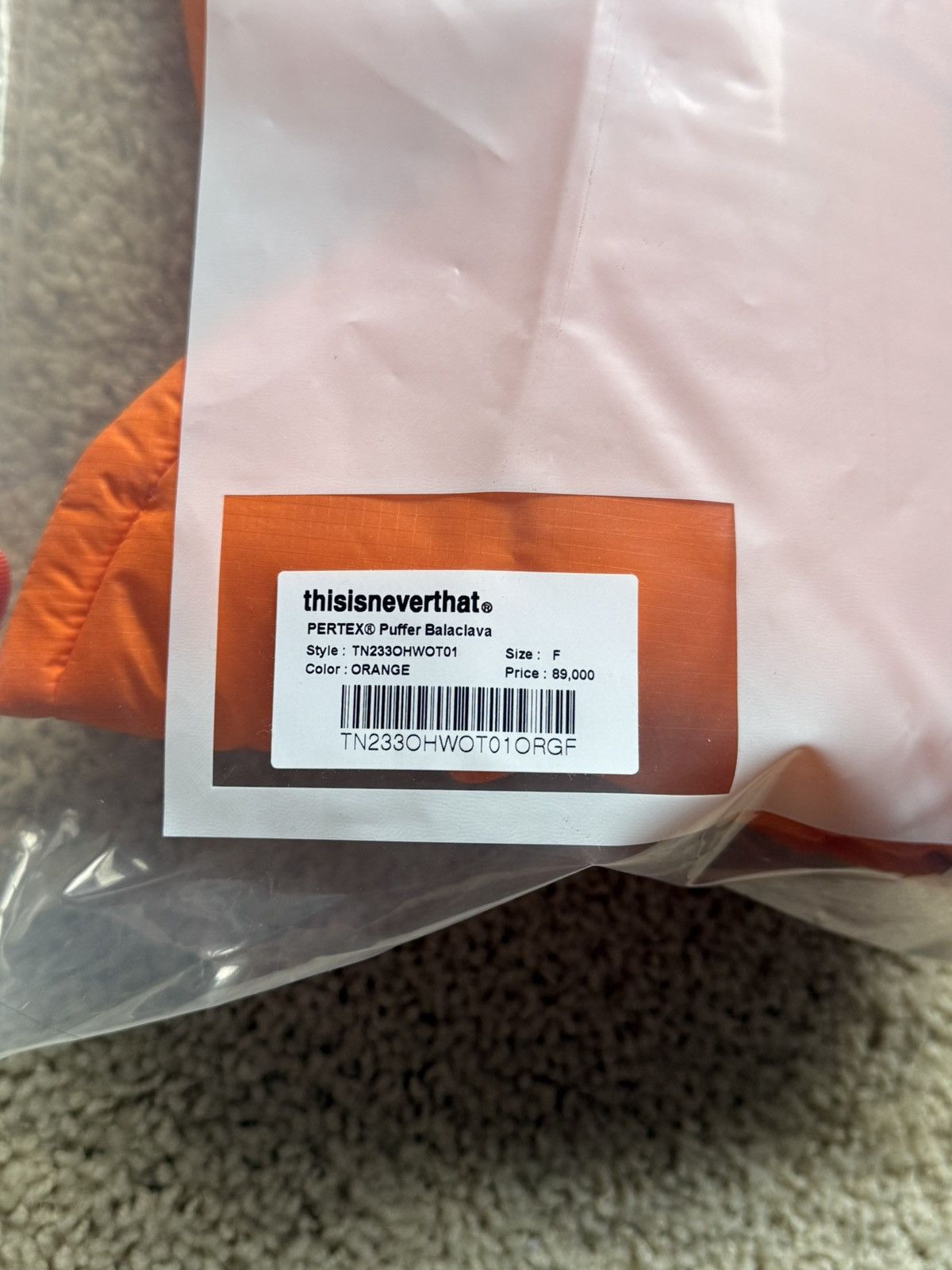 thisisneverthat thisisneverthat PERTEX® Puffer Balaclava Hood. Down. Orange. Size ONE SIZE - 10 Thumbnail